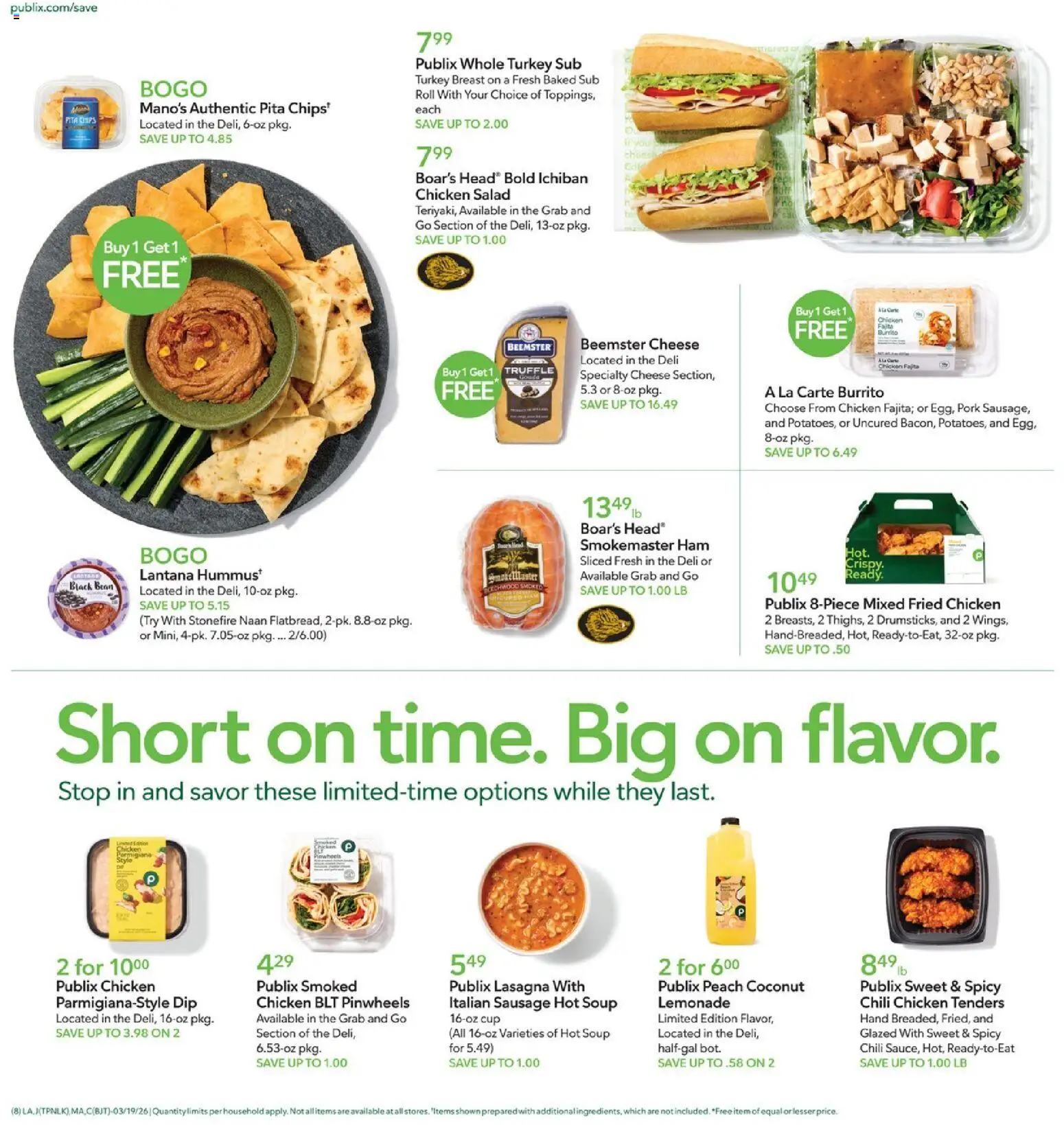 Publix - Leaflet - valid from 19.03.2026 | Page: 8 | Products: Cheese, Pork, Salad, Peach