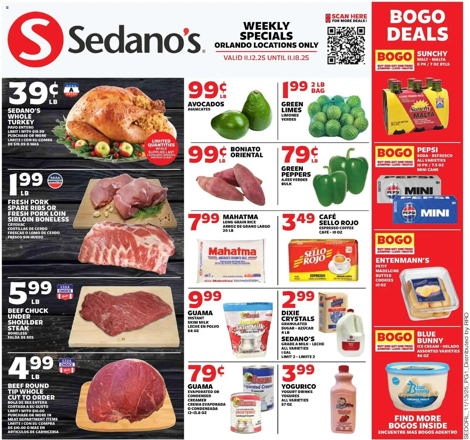 Sedano's Weekly Ad - valid from 12.11.2025 | Page: 1 | Products: Milk, Coffee, Beef, Cream
