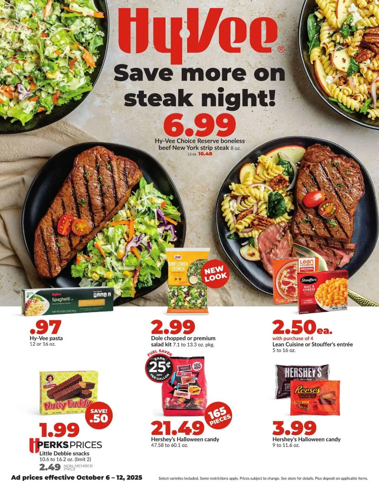 HyVee Weekly Ad - valid from 06.10.2025 | Page: 1 | Products: Cheese, Chocolate, Pasta, Salad