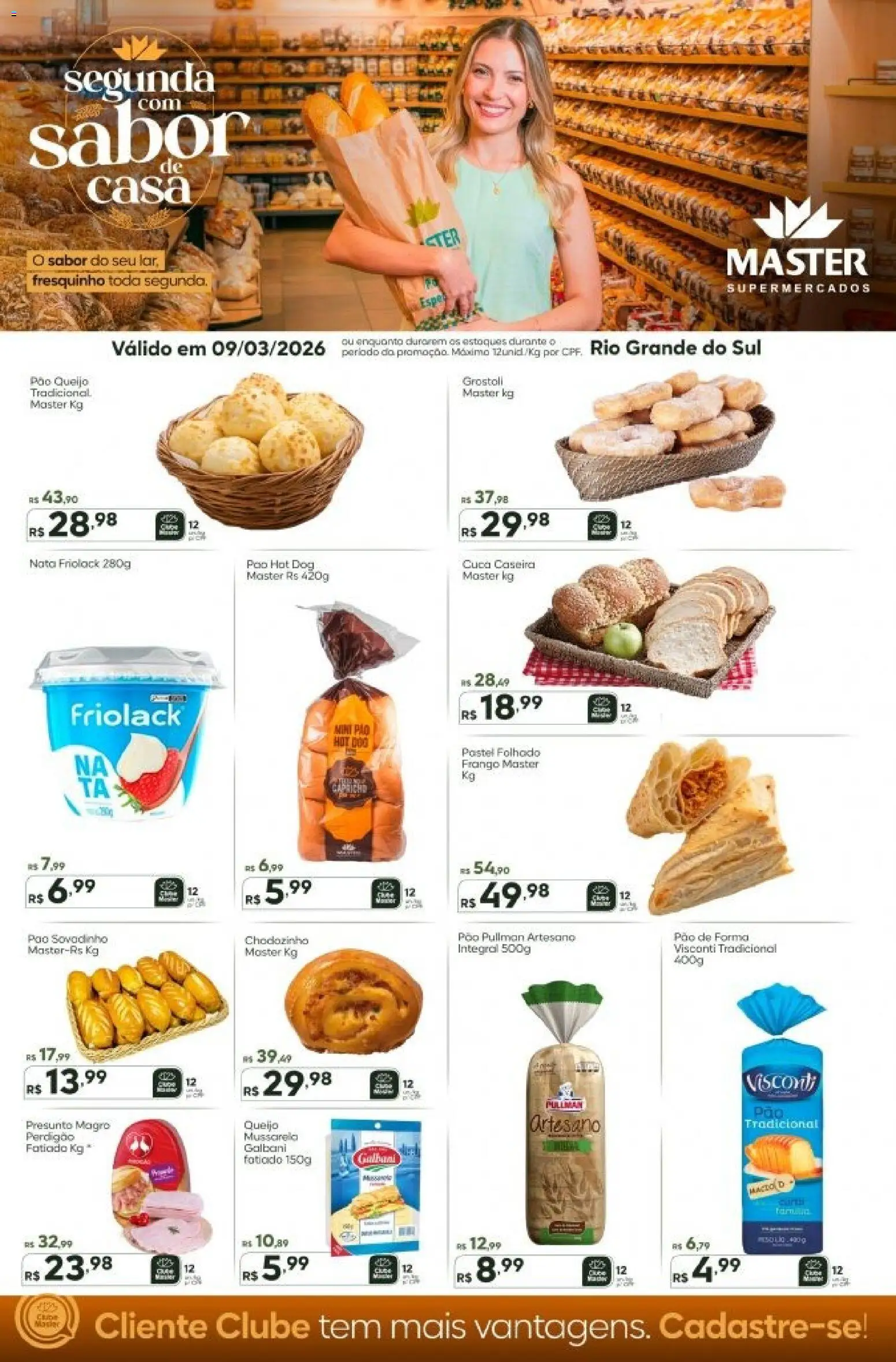 Master Folheto - válido de 09.03.2026 | Página: 1 | Produtos: Queijo, Nata, Pão de forma, Frango