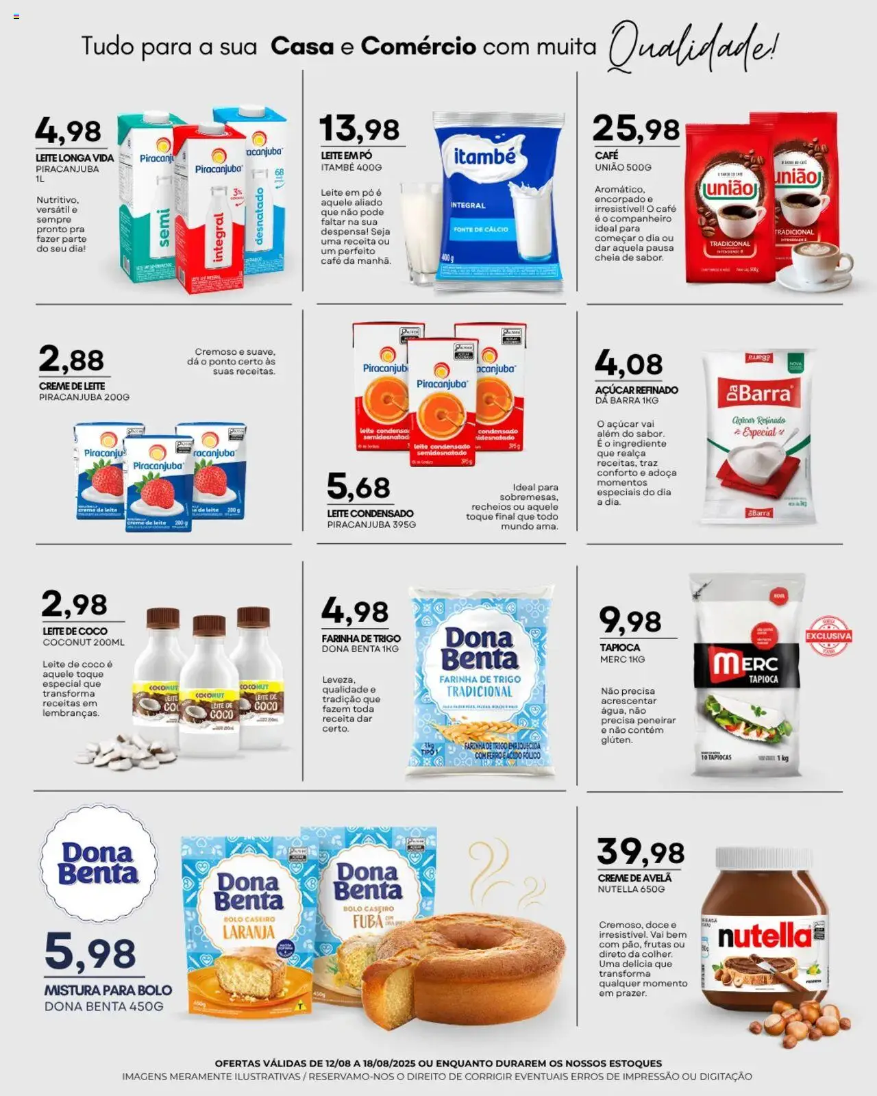 Mercadão Atacadista Folheto - válido de 12.08.2025 | Página: 8 | Produtos: Tapioca, Leite, Creme, Mistura para bolo