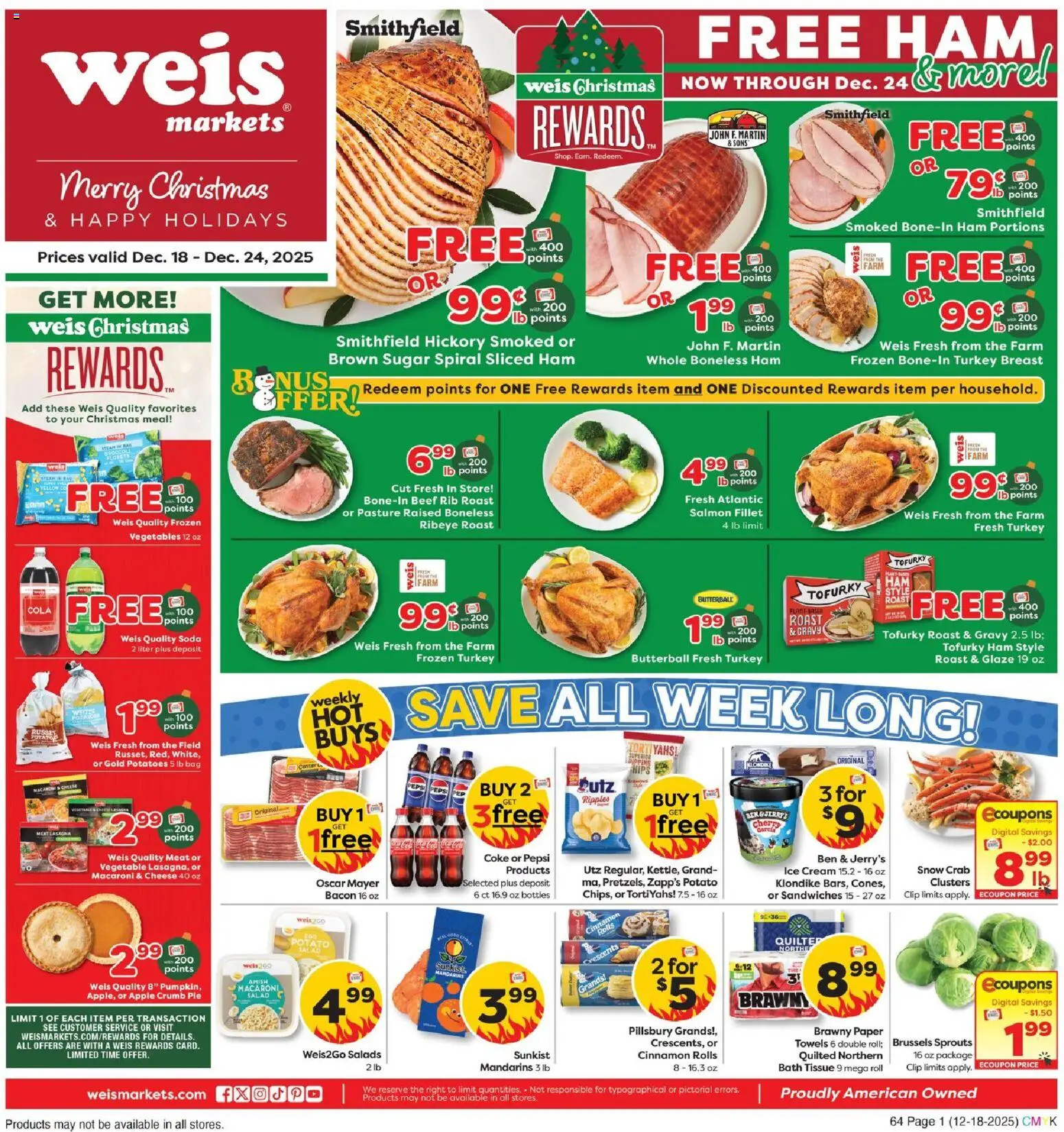 Weis Weekly Circular - NY - valid from 18.12.2025 | Page: 1 | Products: Bath, Ice cream, Vegetables, Crumb Pie