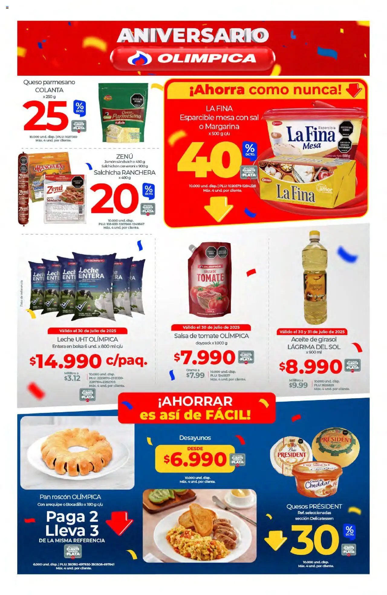 Olímpica revista - valida desde el 30.07.2025 | Página: 4 | Productos: Arequipe, Salchicha, Leche, Aceite