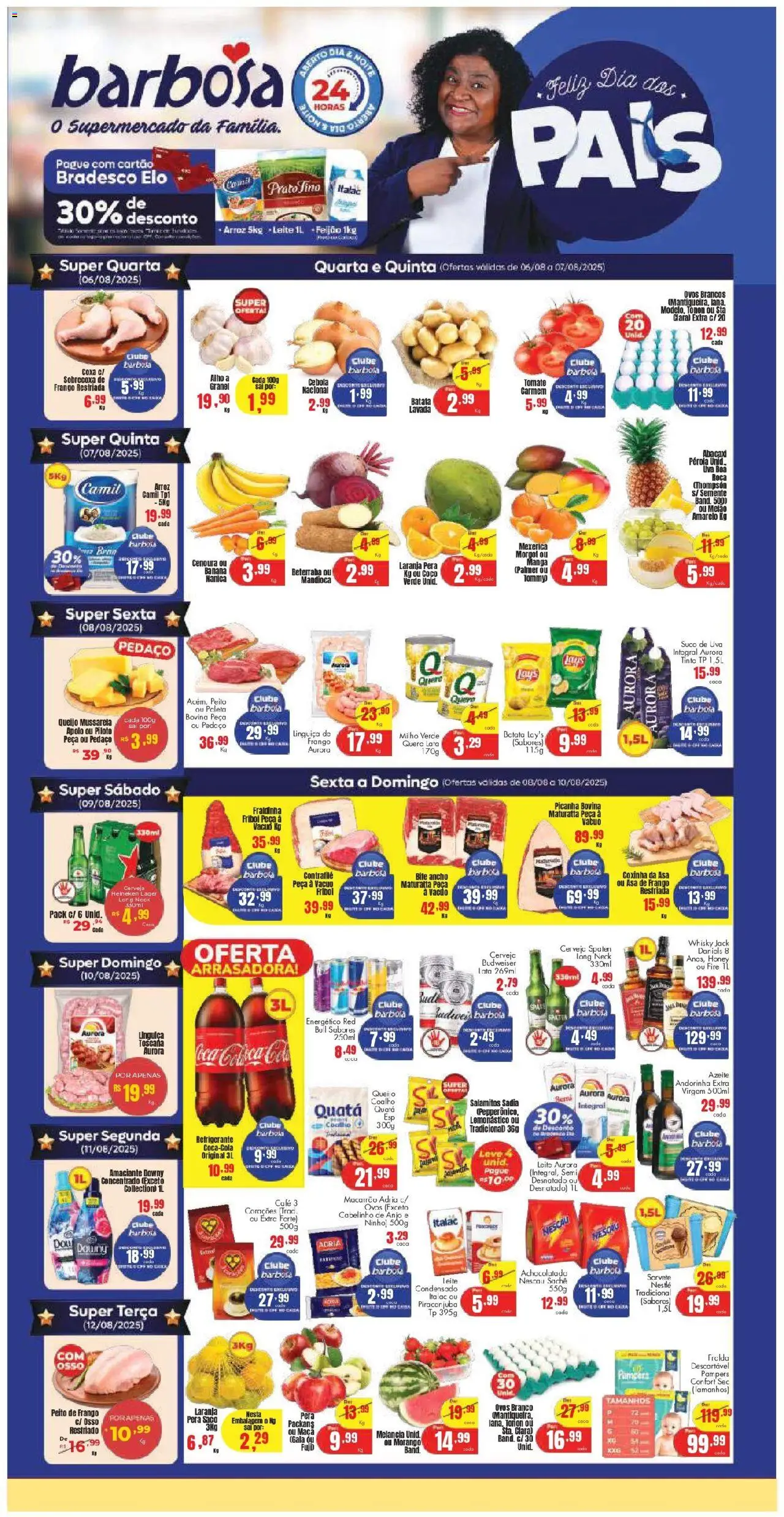 Barbosa Supermercados Folheto - válido de 06.08.2025 | Página: 1 | Produtos: Pera, Picanha, Leite, Ovos