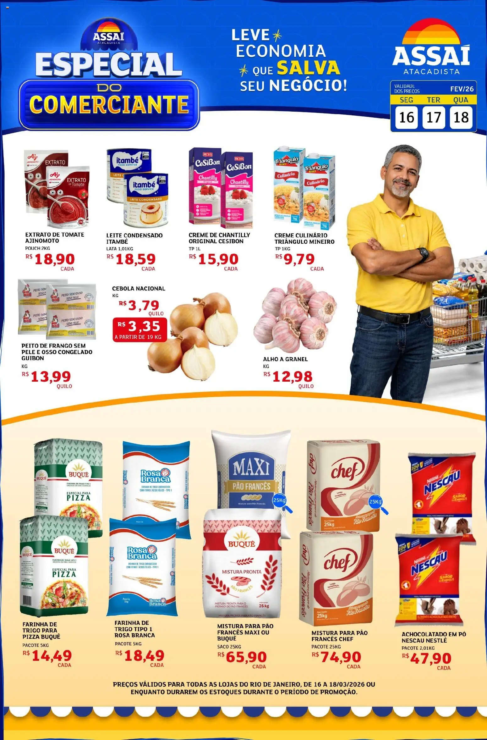 Assaí Atacadista Folheto - válido de 16.03.2026 | Página: 1 | Produtos: Pó, Pizza, Leite condensado, Pão francês