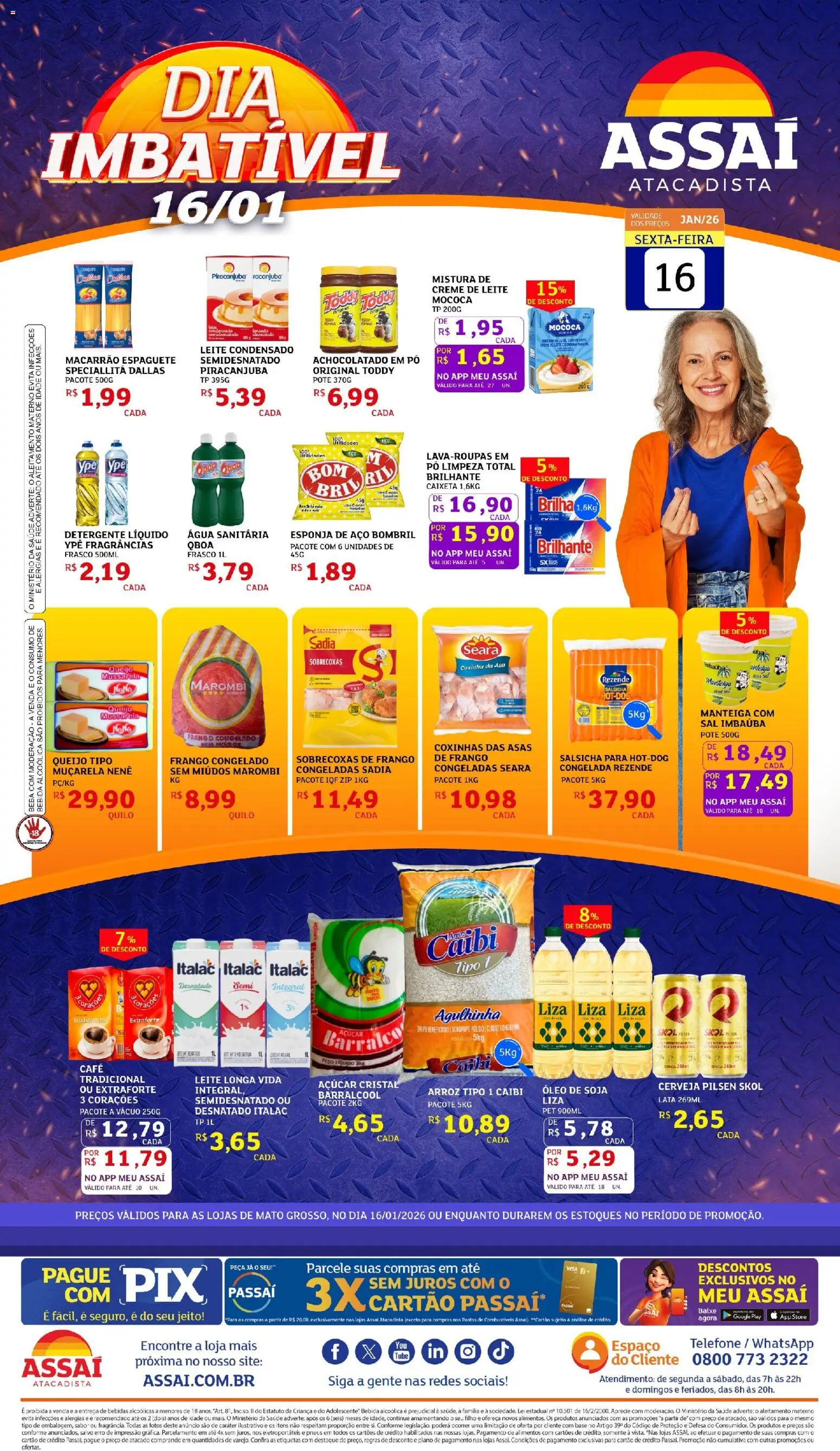 Assaí Atacadista Folheto - válido de 16.01.2026 | Página: 1 | Produtos: Pó, Esponja, Achocolatado, Leite