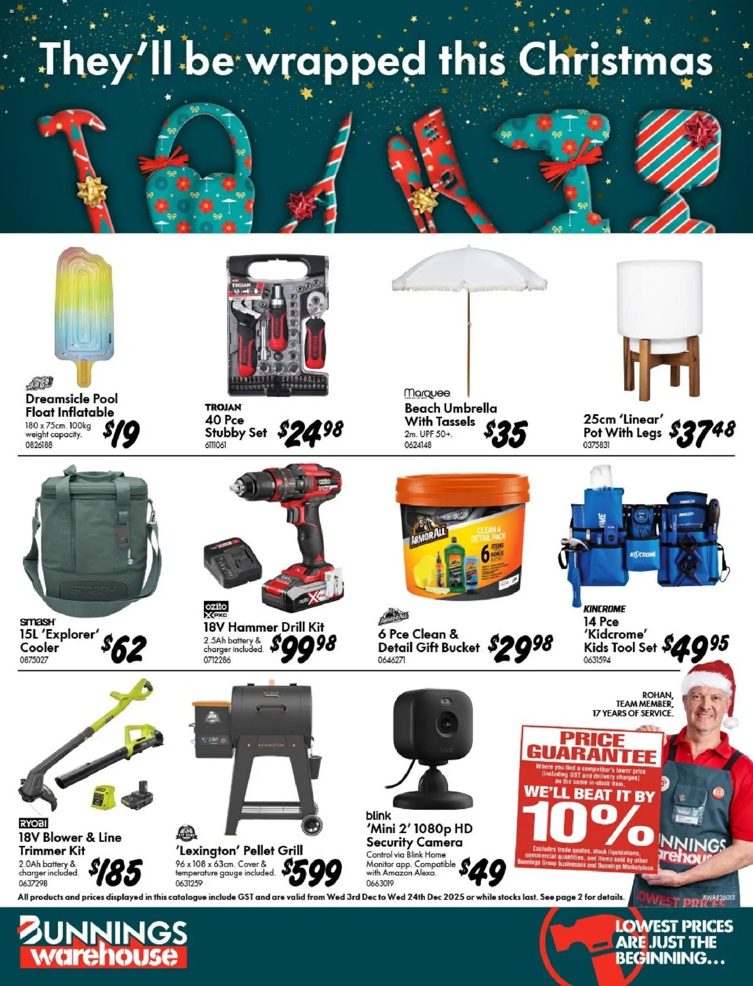 Bunnings Warehouse catalogue - valid from 03.12.2025 | Page: 1 | Products: Charger, Umbrella, Monitor, Grill