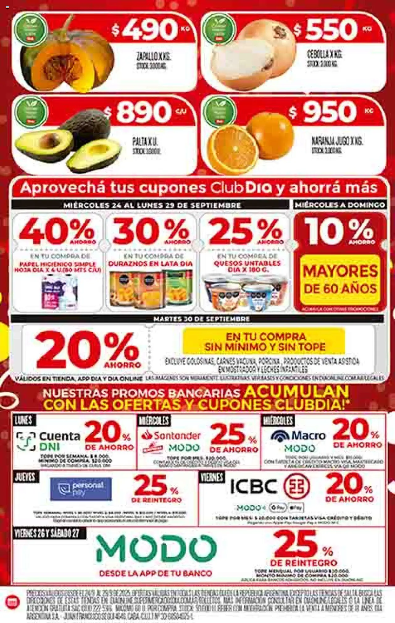 Dia - Ofertas │ válido desde el 24.09.2025 | Página: 4 | Productos: Banco, Cebolla, Zapallo, Jugo