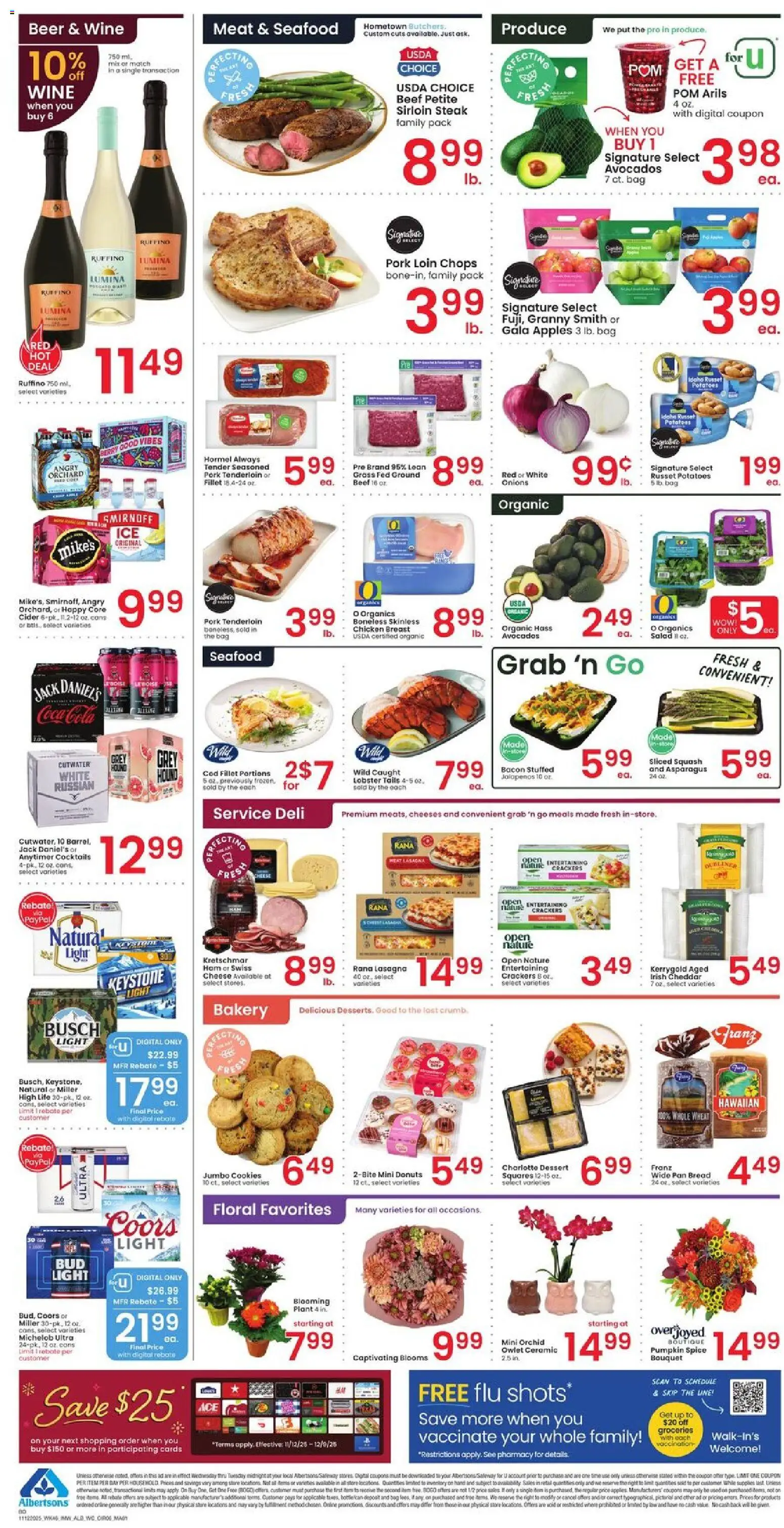 Albertsons Weekly Ad - valid from 12.11.2025 | Page: 6 | Products: Bread, Ham, Beef, Seafood