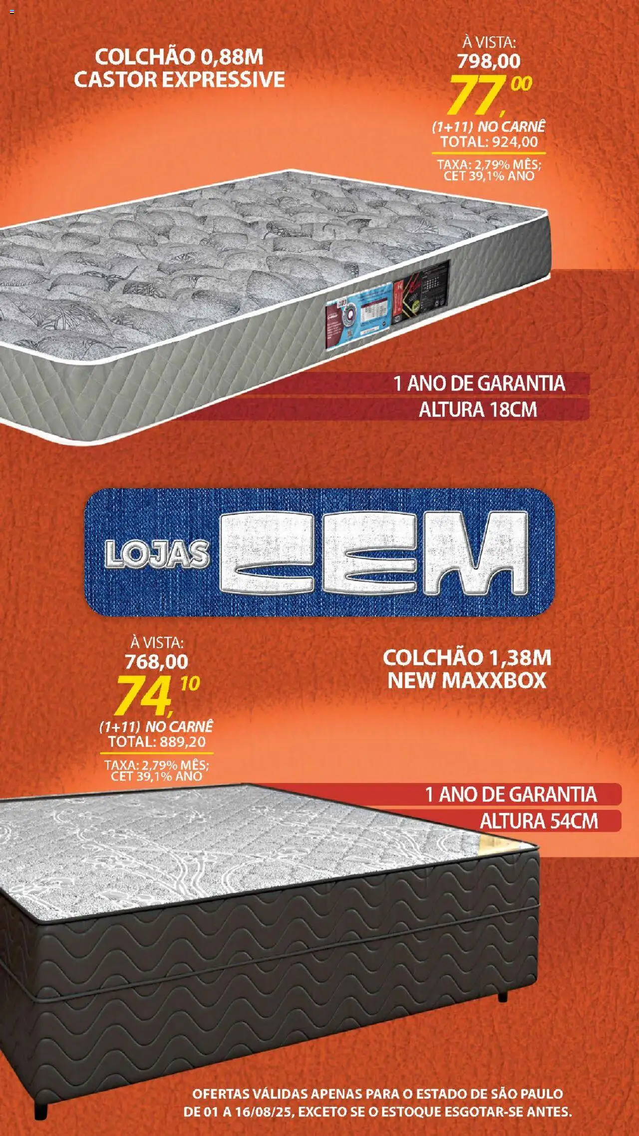 Lojas Cem Folheto - válido de 01.08.2025 | Página: 94 | Produtos: Colchão, Carne