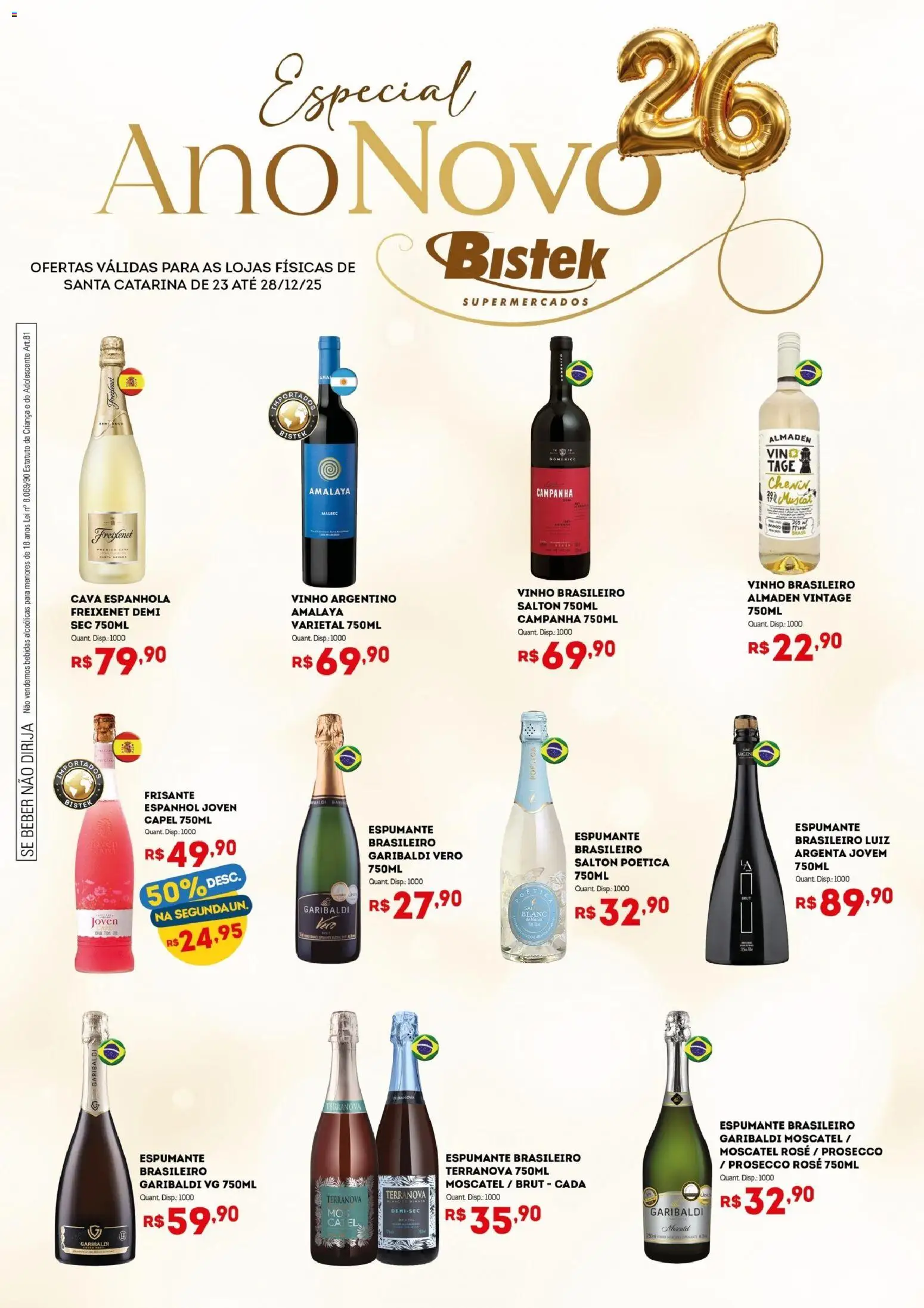 Bistek Supermercados Folheto - válido de 23.12.2025 | Página: 1 | Produtos: Espumante, Vinho