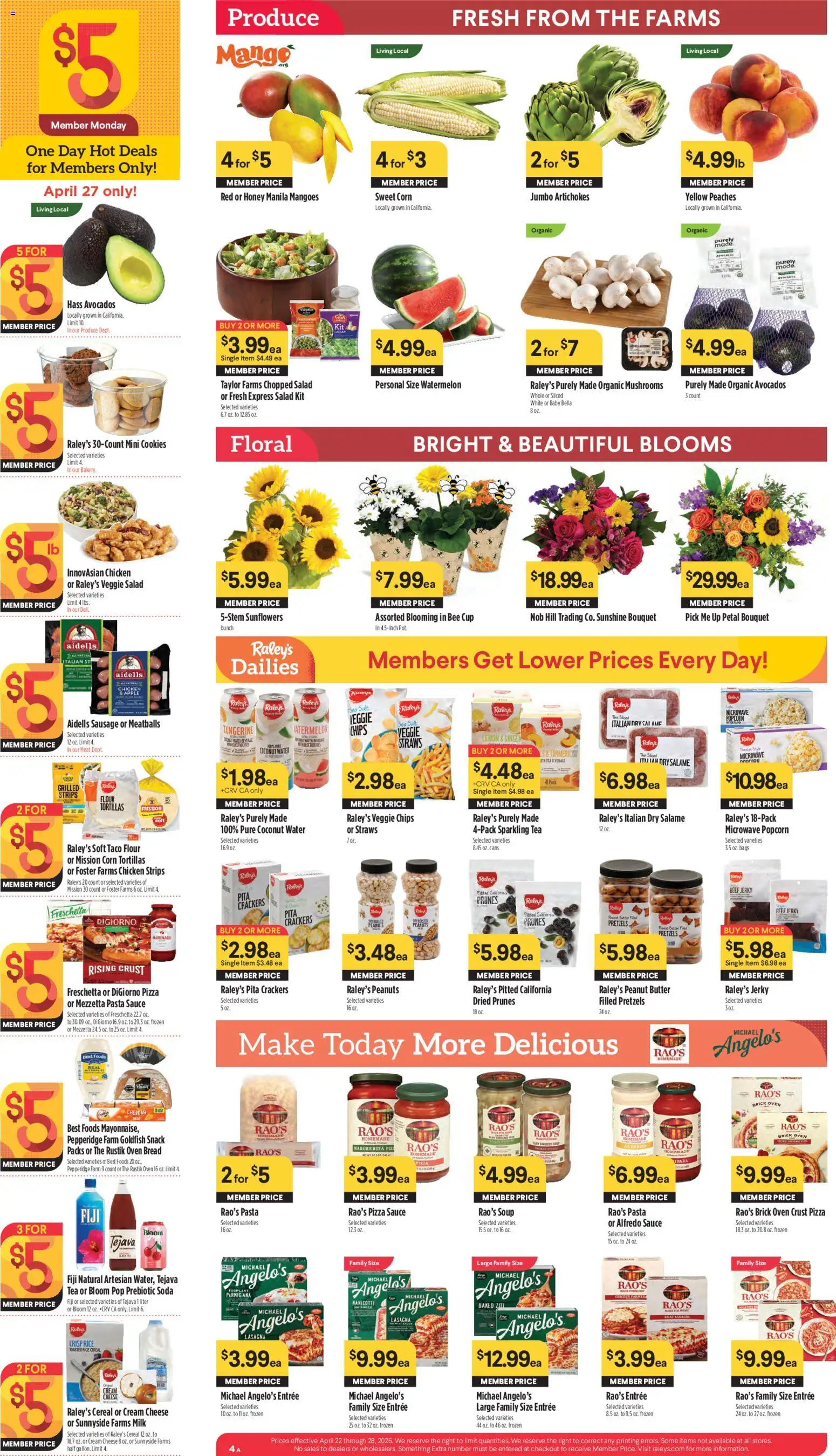 Raley's Weekly Ad - valid from 22.04.2026 | Page: 4 | Products: Peaches, Bread, Rice, Cream