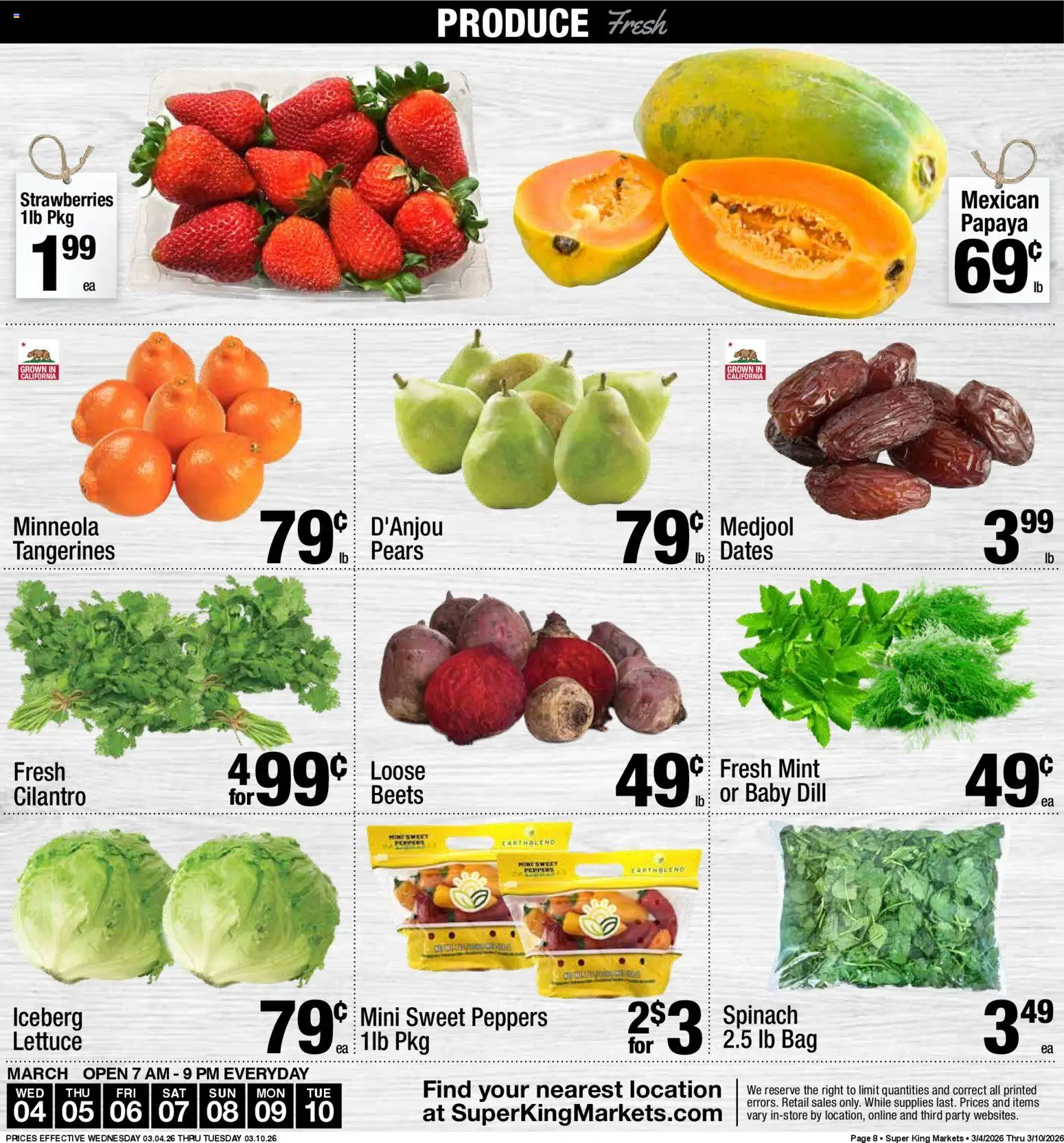 Super King - Weekly Ad - valid from 04.03.2026 | Page: 9 | Products: Lettuce, Strawberries, Tangerines, Dill