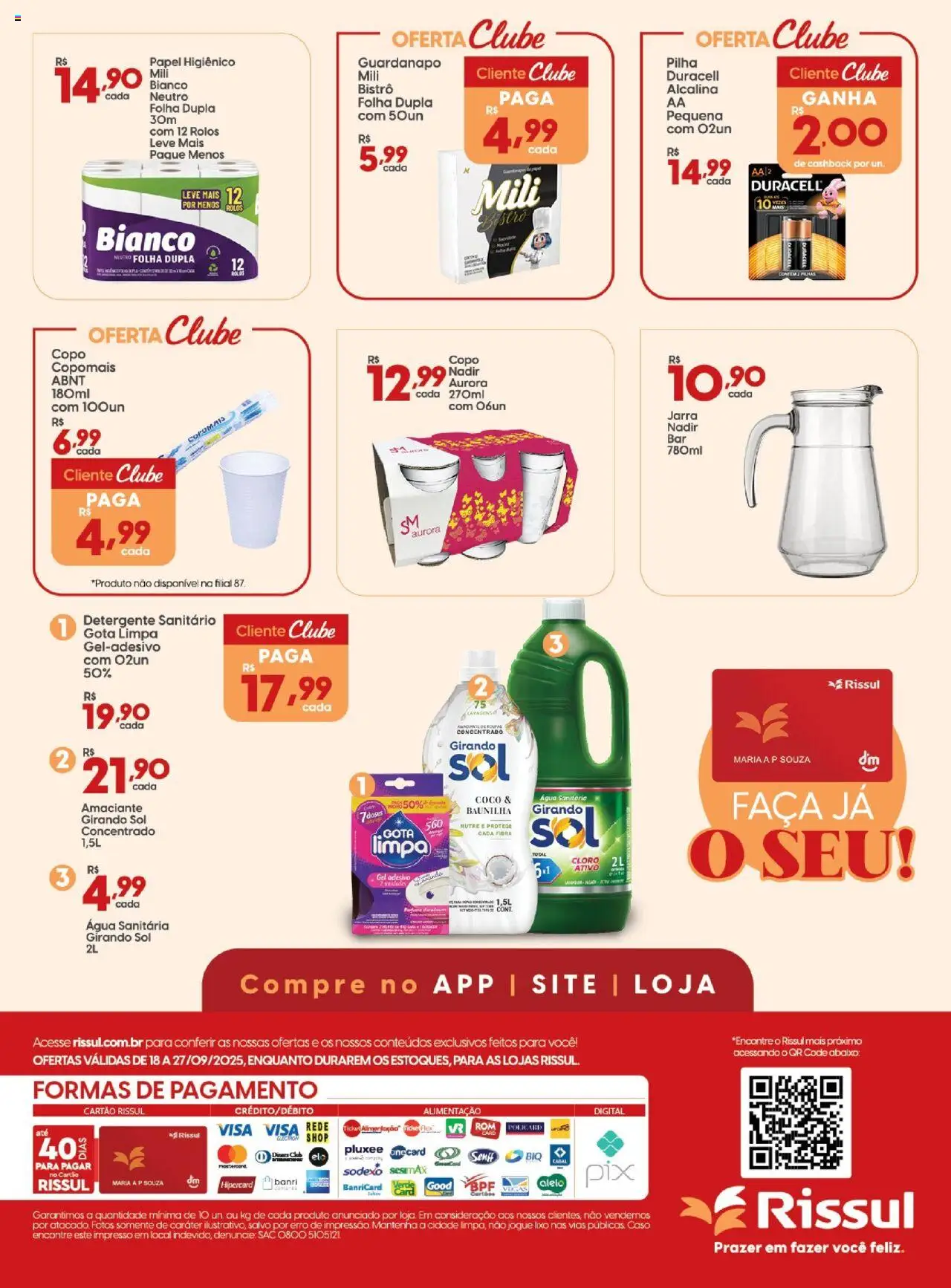 Rissul Folheto - válido de 18.09.2025 | Página: 8 | Produtos: Cloro, Girando sol, Faca, Papel higiênico