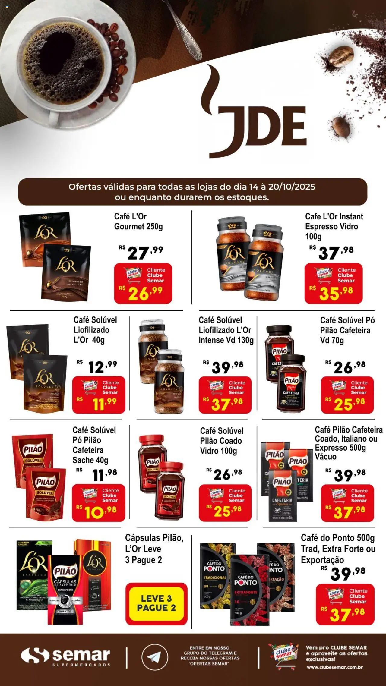 Semar Supermercado Folheto - válido de 14.10.2025 | Página: 1 | Produtos: Pó, Café, Café pilão, Café solúvel