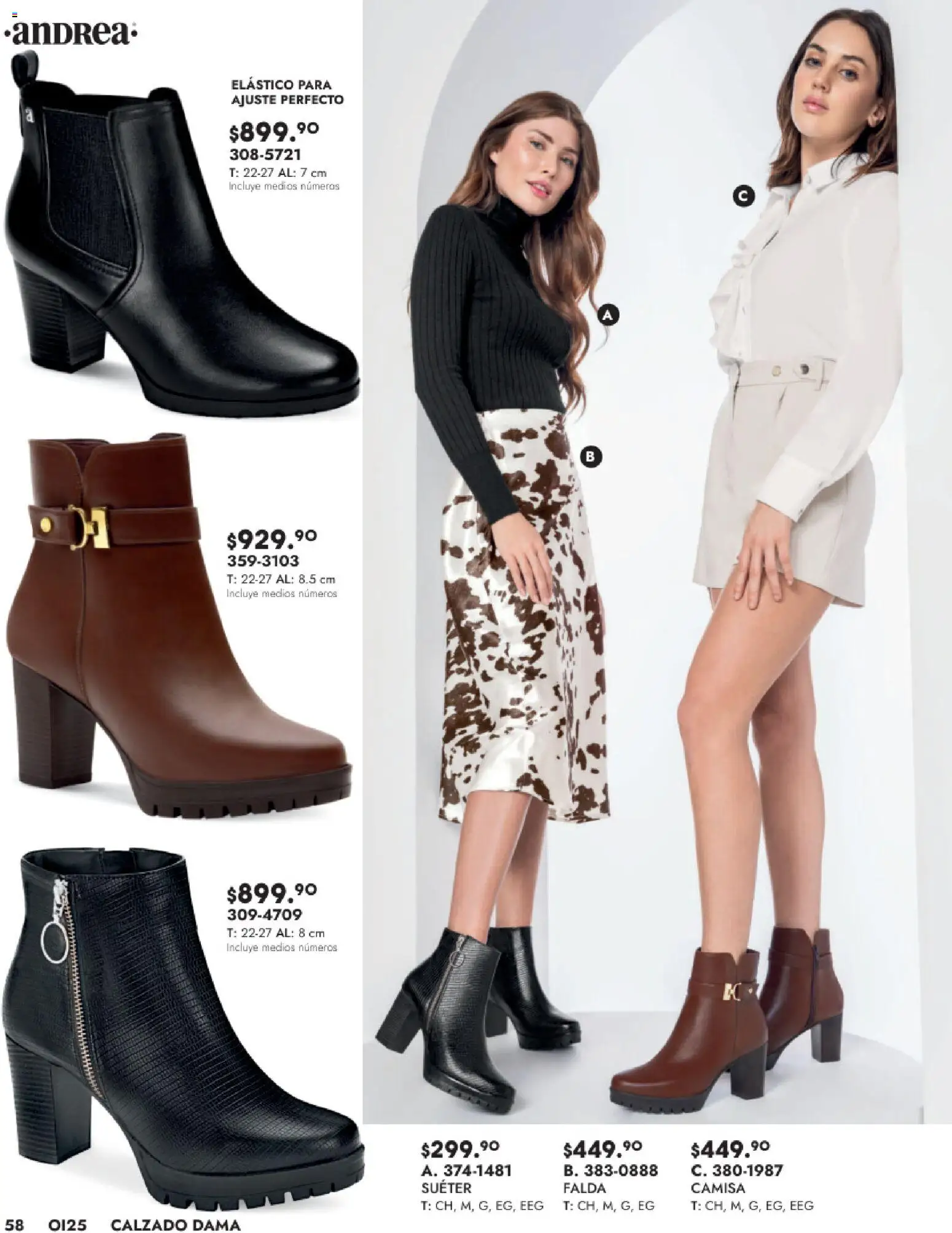 Nuevas ofertas de Andrea válidas en toda la República Mexicana desde el 24.08.2025. ¡Encuentra las mejores ofertas en Andrea - Catálogo Calzado Dama! | Página: 58 | Productos: Suéter, Camisa, Falda