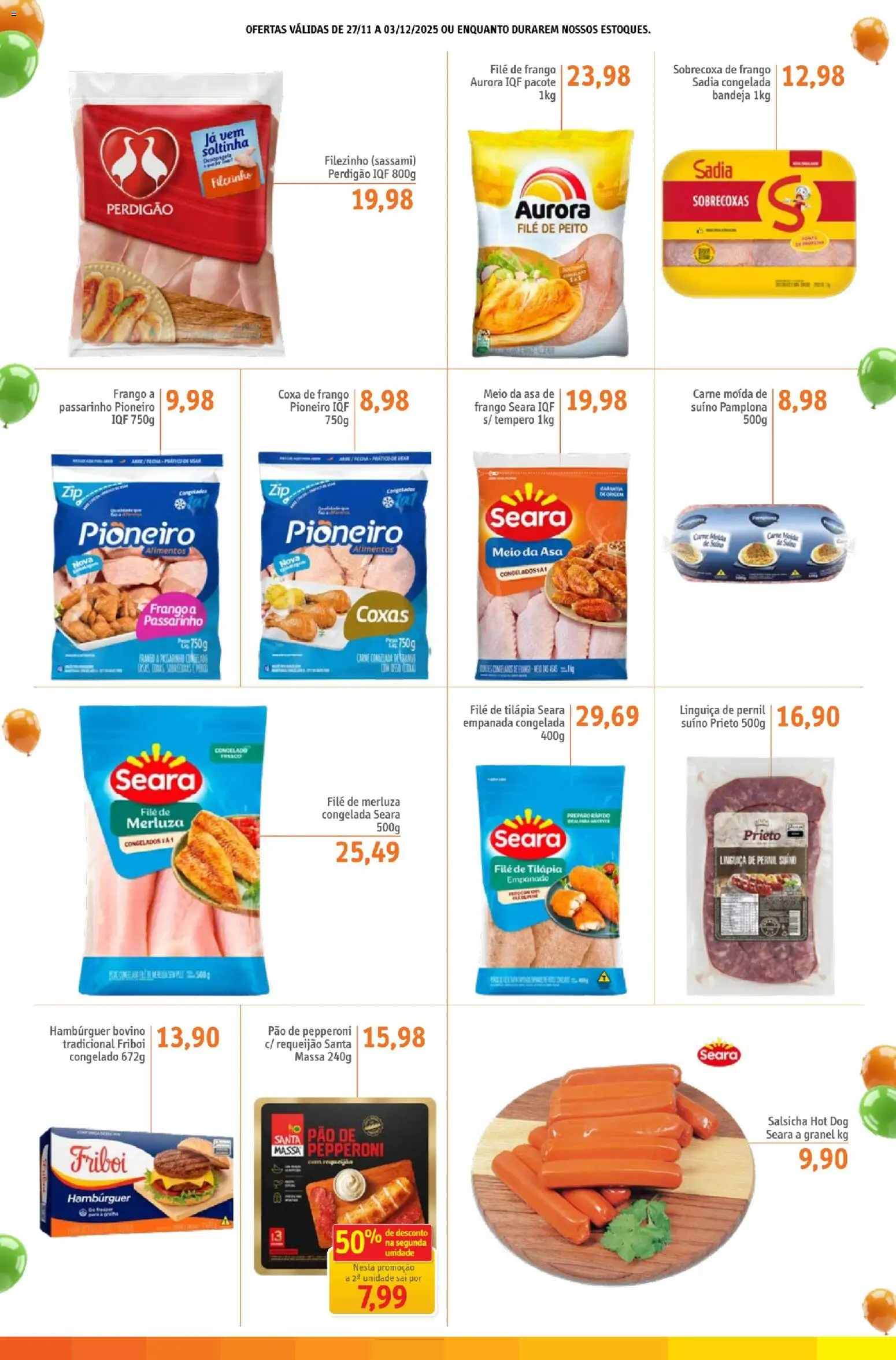 Sonda Folheto - válido de 27.11.2025 | Página: 2 | Produtos: Linguiça, Coxa de frango, Tilápia, Filé de tilápia