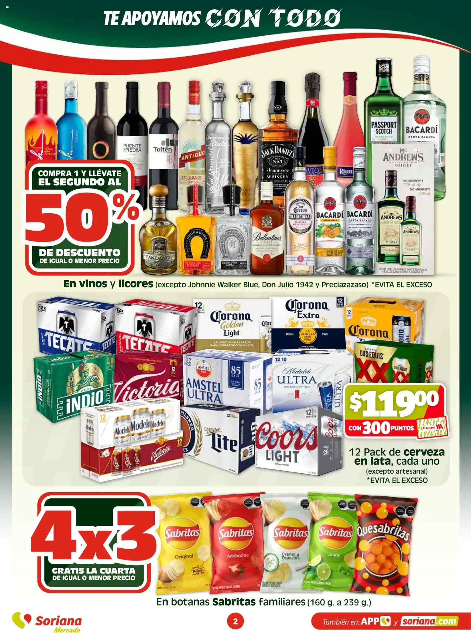 Nuevas ofertas de Soriana válidas en toda la República Mexicana desde el 03.04.2026. ¡Encuentra las mejores ofertas en Soriana Fin de Semana Mercado: Ags, Nay, Jal, Qro, Col, Mich, Gto, Hgo, Tlax, Mor, Pue, Gro, Oax, Edo. de Mex, CDMX, Zac y SLP! | Página: 2 | Productos: Whiskey, Cerveza, Té, Whisky