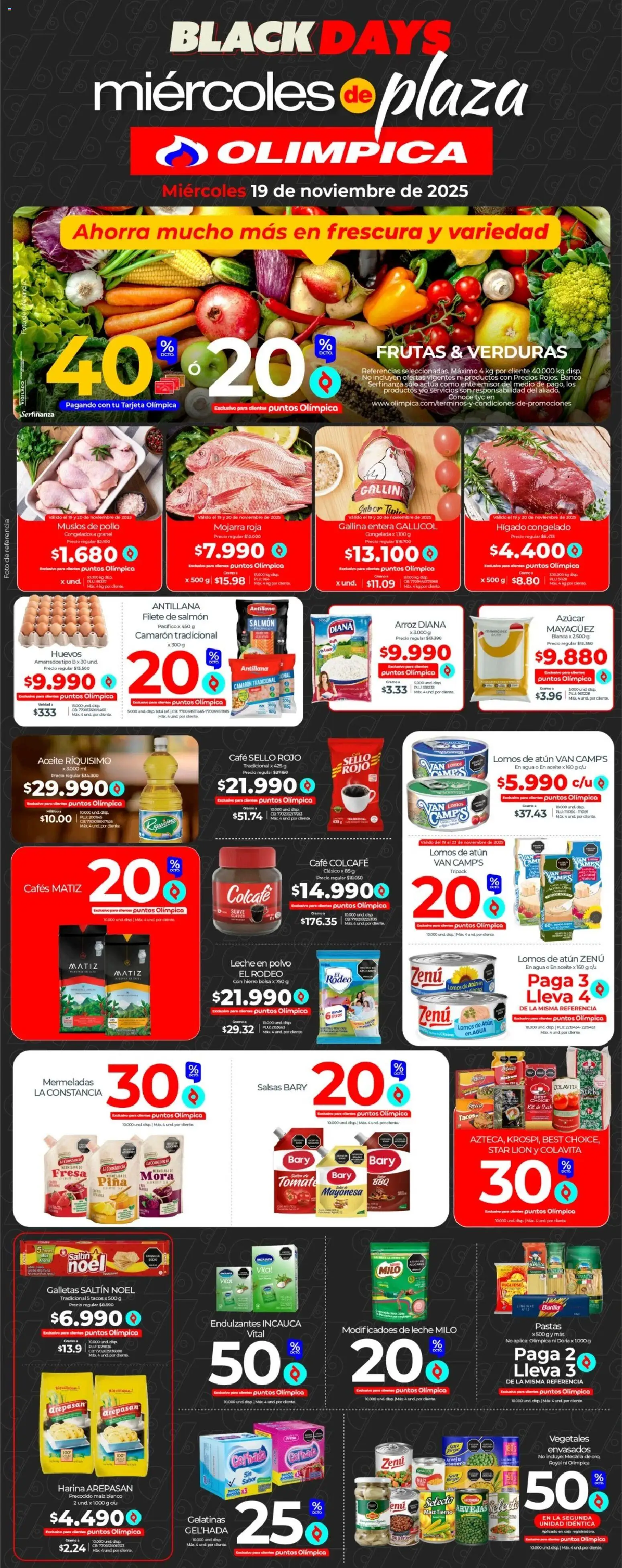 Olímpica revista - valida desde el 19.11.2025 | Página: 1 | Productos: Piña, Leche en polvo, Caja, Mora