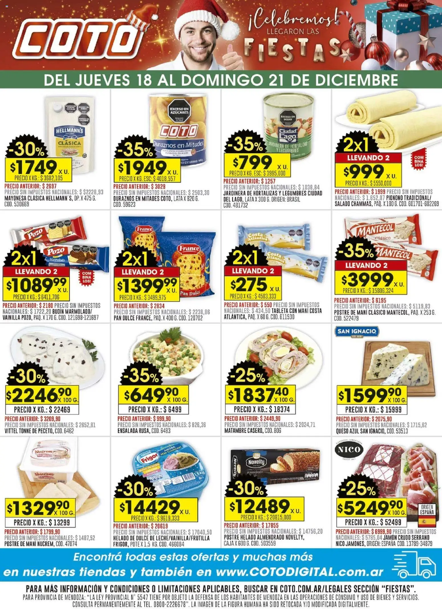 Coto - Fiestas │ válido desde el 18.12.2025 | Página: 1 | Productos: Jamón crudo, Mayonesa, Budín, Pionono