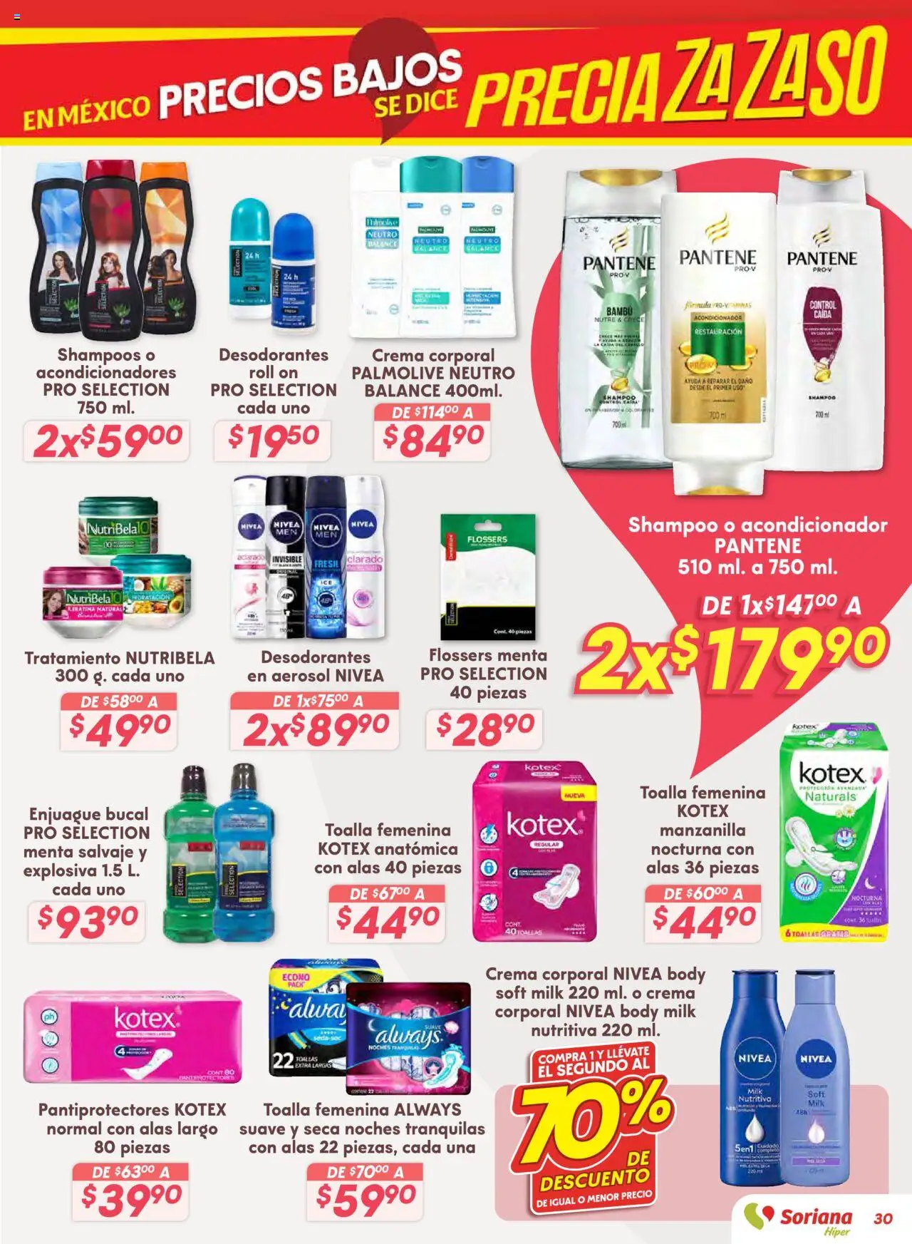 Nuevas ofertas de Soriana válidas en toda la República Mexicana desde el 14.08.2025. ¡Encuentra las mejores ofertas en Soriana - Preciazazaso Híper: Valle de México! | Página: 30 | Productos: Enjuague bucal, Body, Toallas, Crema corporal