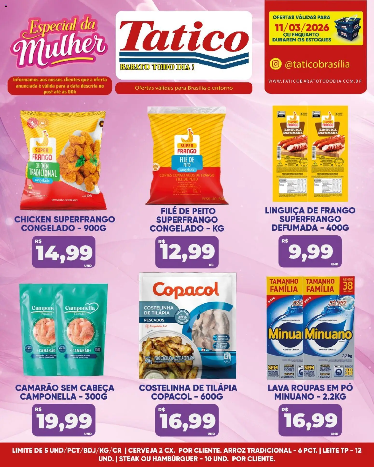 Tatico Folheto - válido de 11.03.2026 | Página: 10 | Produtos: Camarão, Tilápia, Cerveja, Hambúrguer