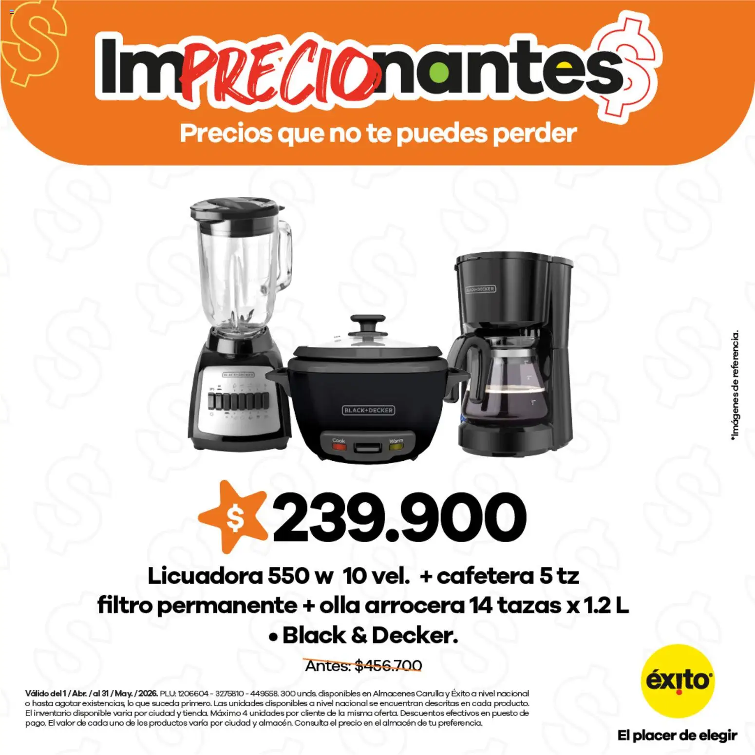 Éxito revista - valida desde el 01.04.2026 | Página: 4 | Productos: Té, Cafetera, Licuadora, Olla