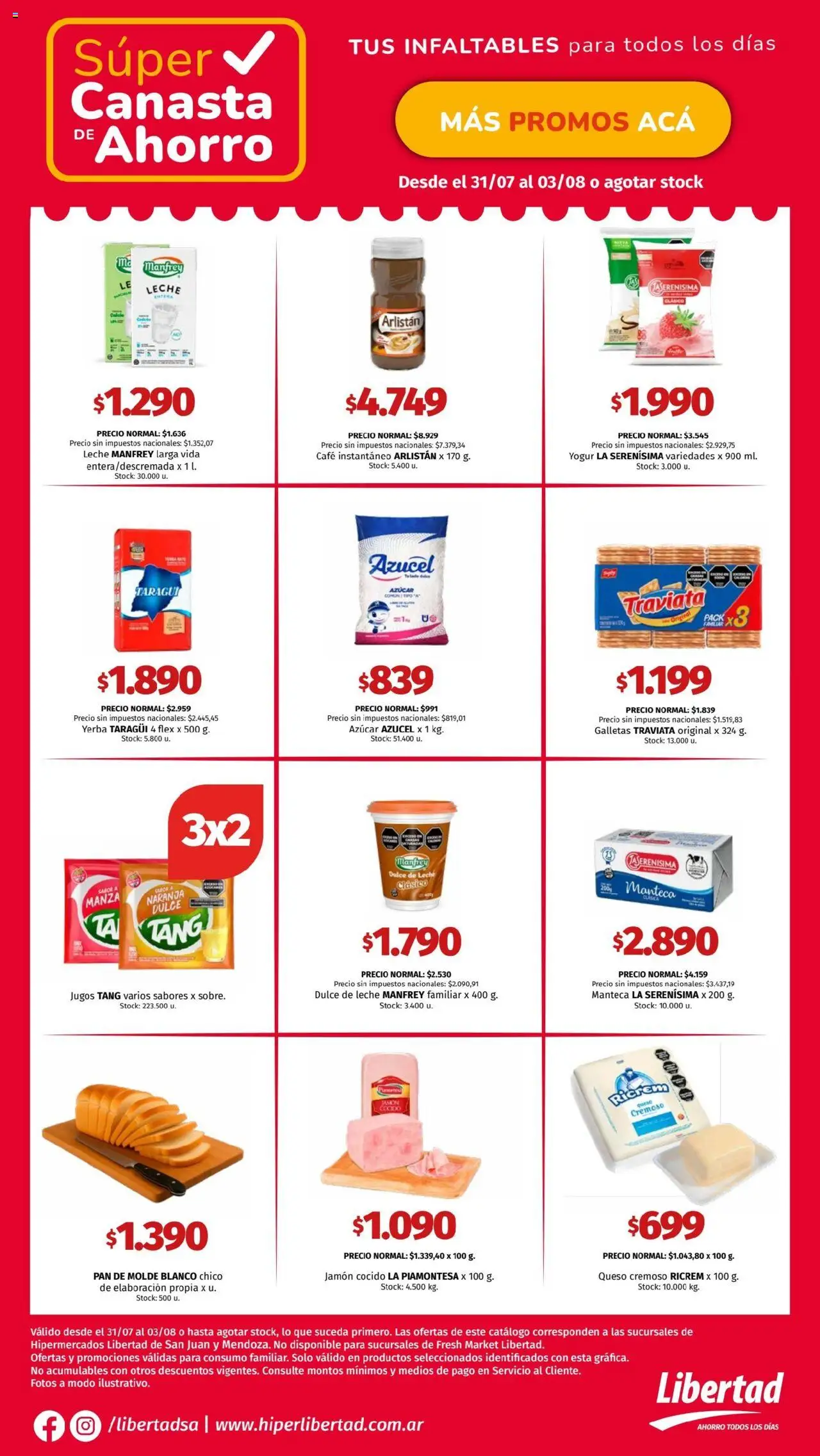Hipermercado Libertad - Canasta - CUYO │ válido desde el 31.07.2025 | Página: 3 | Productos: Azucar, Leche, Manteca, Café