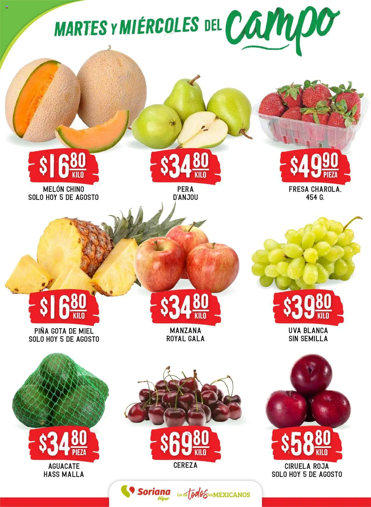 Nuevas ofertas de Soriana válidas en toda la República Mexicana desde el 05.08.2025. ¡Encuentra las mejores ofertas en Soriana folleto! | Página: 2 | Productos: Fresa, Aguacate, Uva, Piña