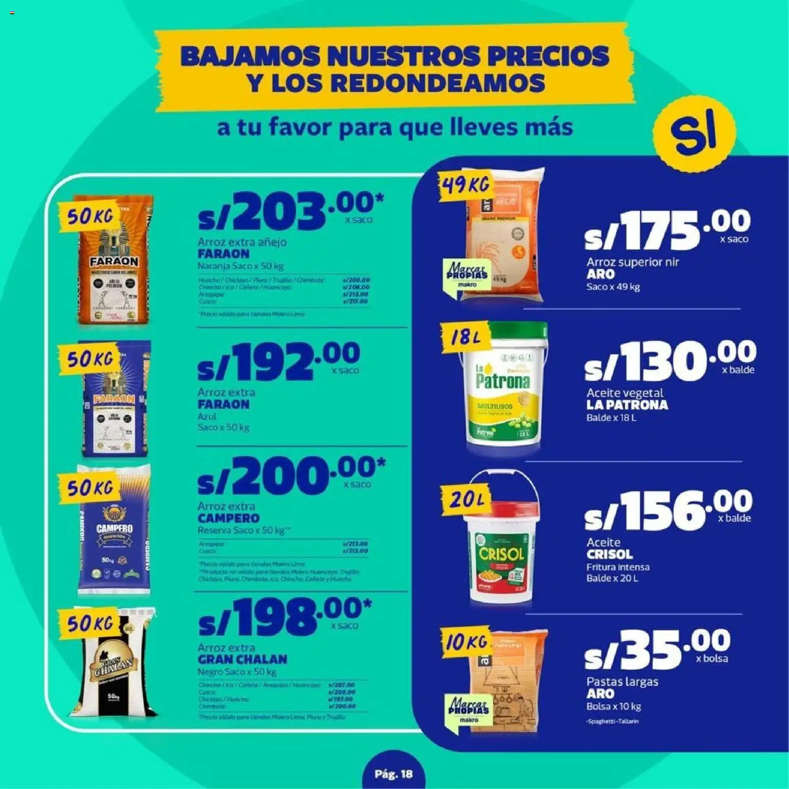 Catálogo Makro válido desde 23.04.2026 | Página: 18 | Productos: Aceite, Arroz, Saco, Bolsa