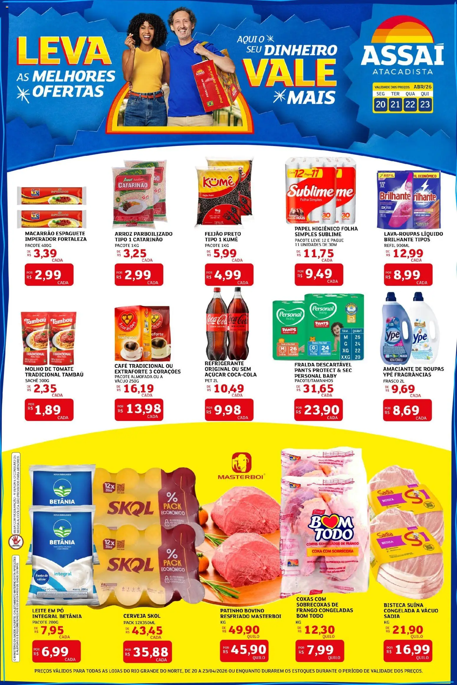 Assaí Atacadista Folheto - válido de 20.04.2026 | Página: 1 | Produtos: Feijão, Molho de tomate, Leite, Papel higiênico