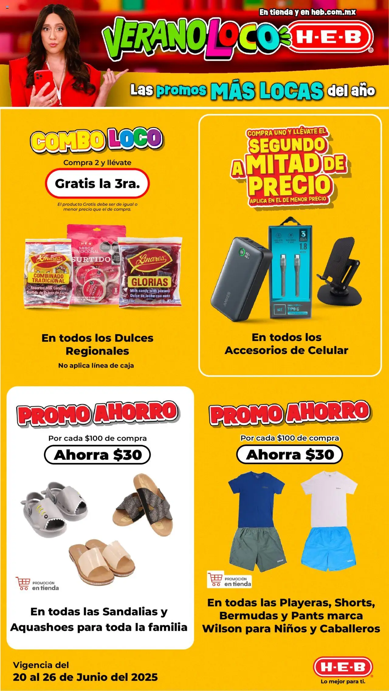 Nuevas ofertas de H-E-B válidas en toda la República Mexicana desde el 20.06.2025. ¡Encuentra las mejores ofertas en H-E-B folleto! | Página: 12 | Productos: Dulces, Cable, Sandalias, Pants