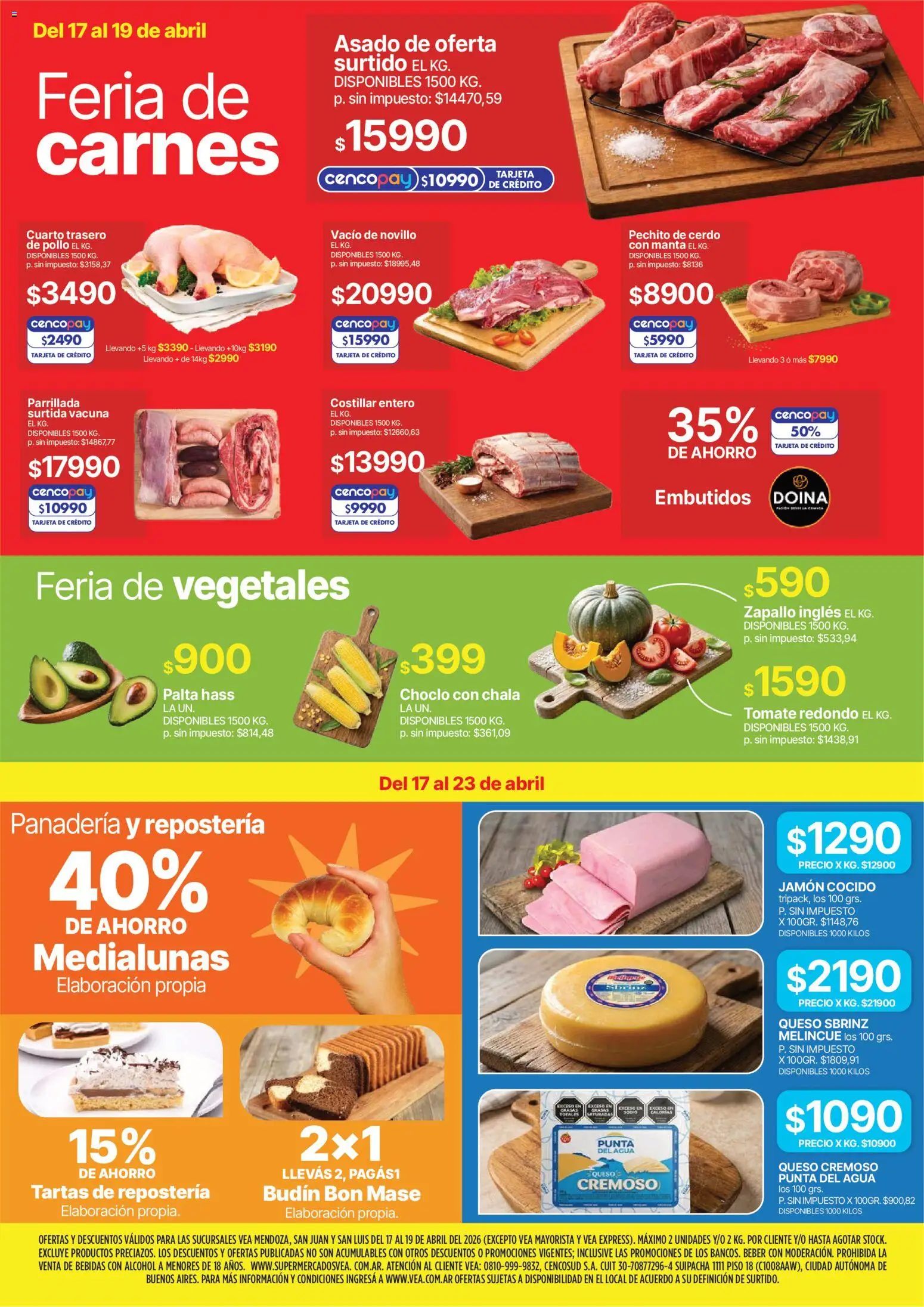 Vea - Ofertas fin de semana Cuyo │ válido desde el 17.04.2026 | Página: 2 | Productos: Panadería, Pollo, Jamón, Cerdo