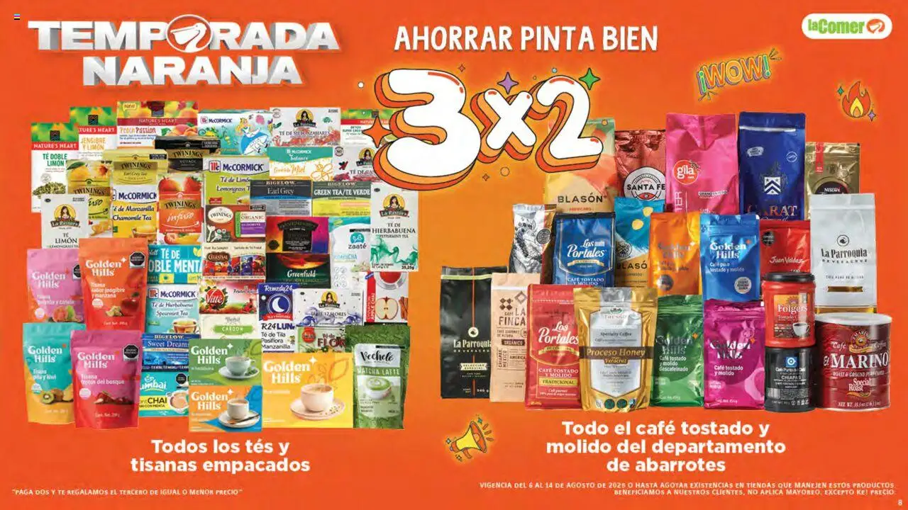 Nuevas ofertas de La Comer válidas en toda la República Mexicana desde el 06.08.2025. ¡Encuentra las mejores ofertas en La Comer - Folleto! | Página: 8 | Productos: Manzana, Limón, Café, Té
