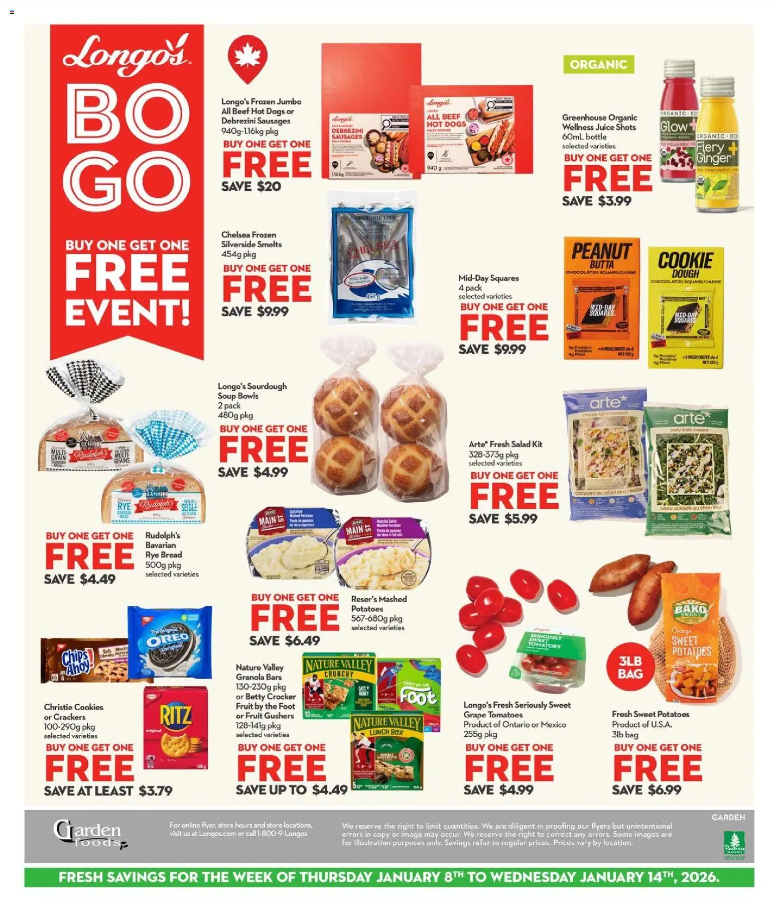 Longo's flyer valid from 08.01.2026 | Page: 2 | Products: Beef, Chips, Box, Bread