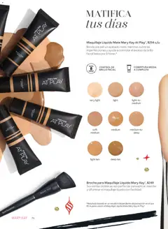 Vista previa de Maquillaje Líquido Mate Mary Kay At Play, Brinda a la piel un acabado mate, mientras cubre las imperfecciones y ayuda a controlar el exceso de brillo facial hasta por 8 horas., nuevo folleto de la tienda, válido en México a partir del 01.11.2025 | Página: 71