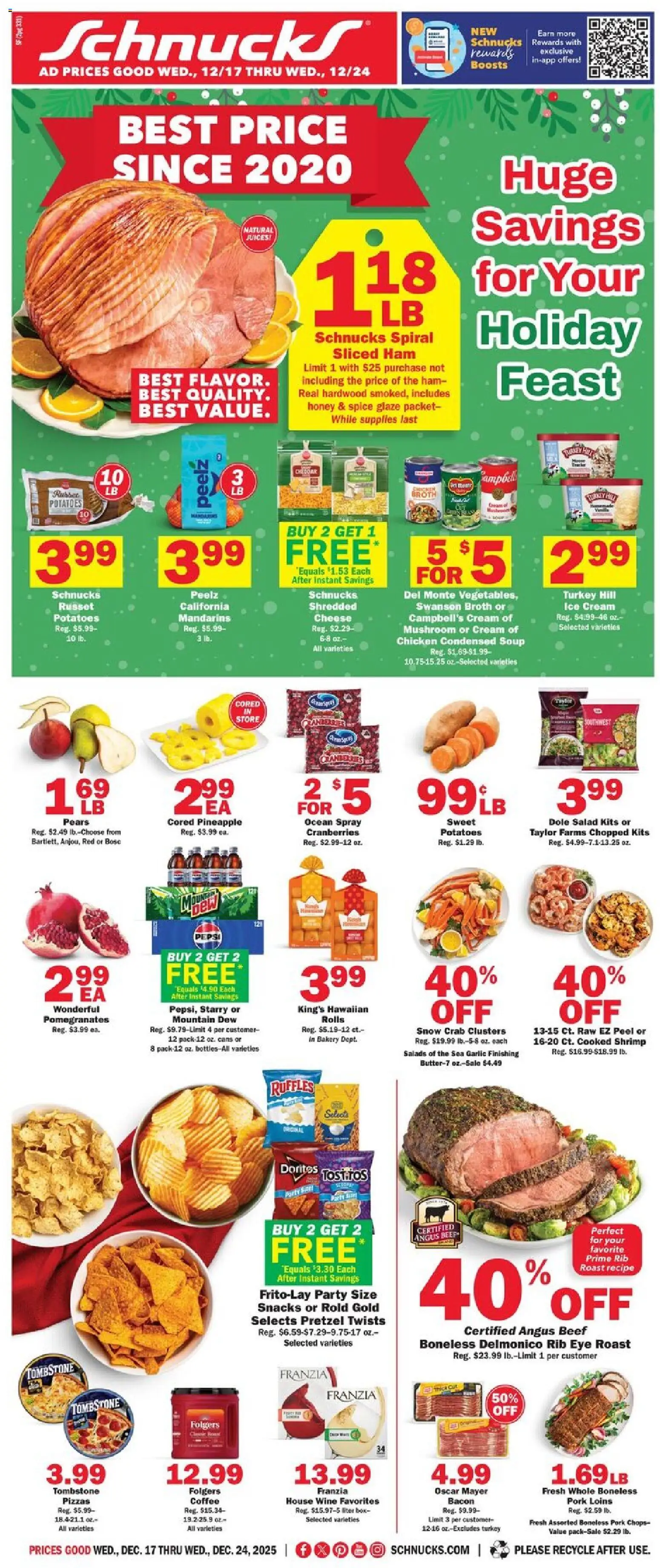 Schnucks Ad - valid from 17.12.2025 | Page: 1 | Products: Cheese, Beef, Pineapple, Salad