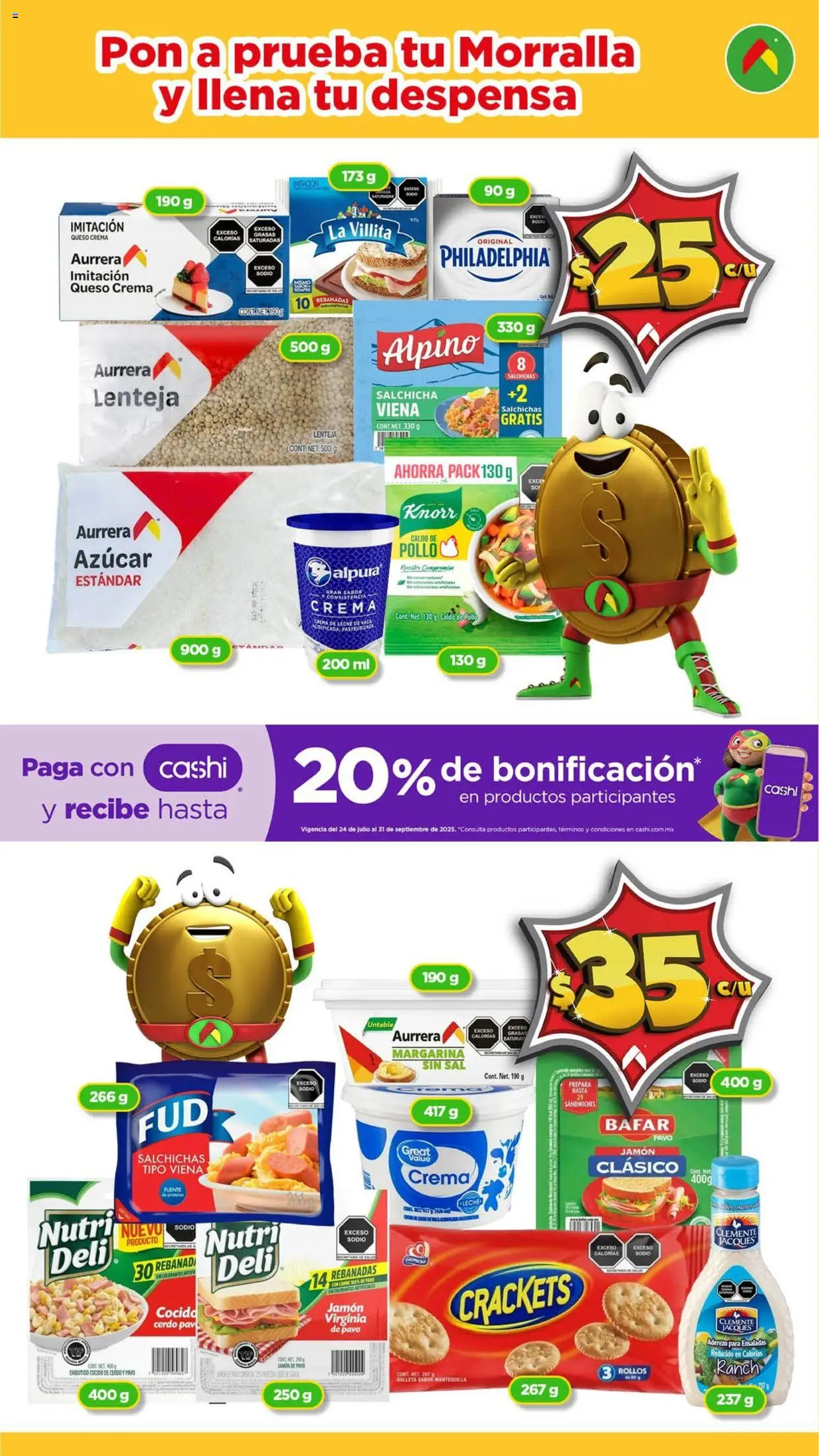 Nuevas ofertas de Bodega Aurrerá válidas en toda la República Mexicana desde el 31.07.2025. ¡Encuentra las mejores ofertas en Bodega Aurrerá - Folleto Aquí si te Alcanza Morralla ! | Página: 6 | Productos: Salchicha, Jamón, Cerdo, Margarina