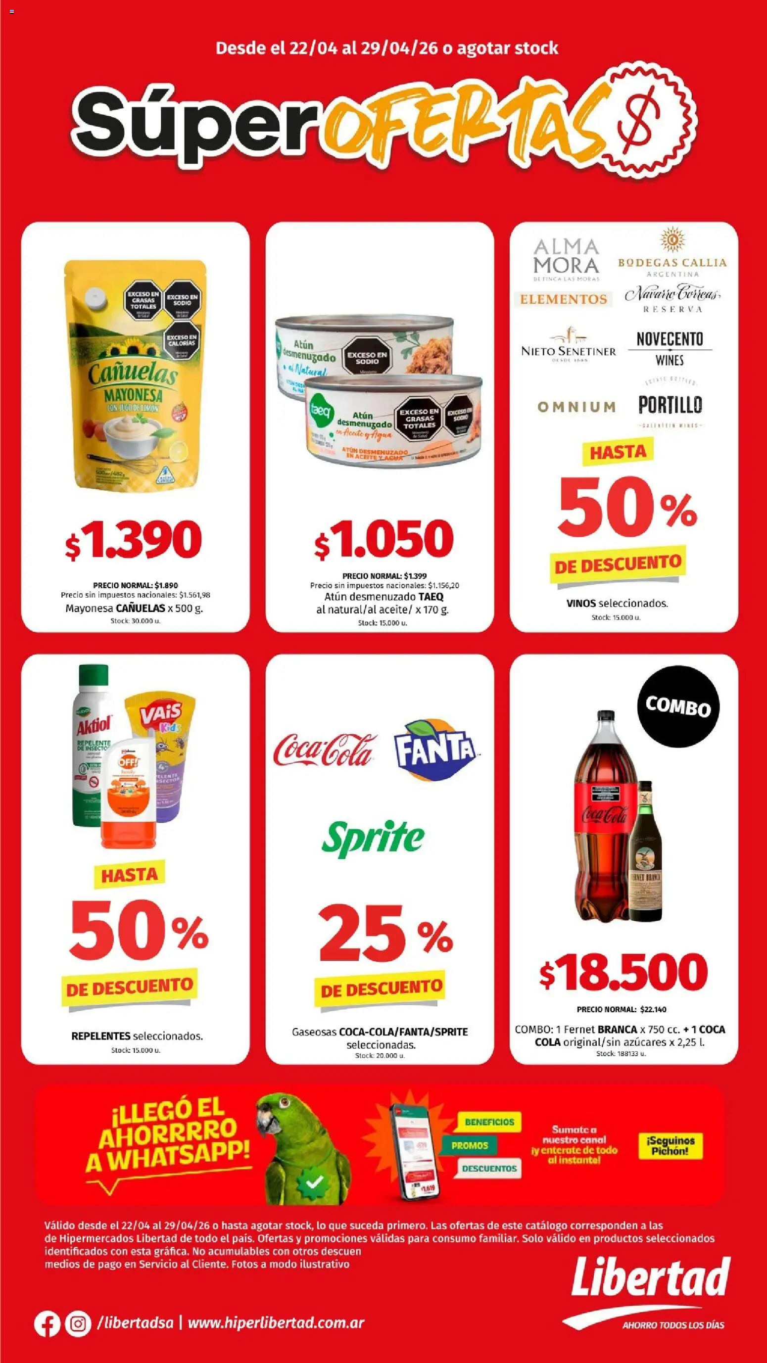 Hipermercado Libertad - Superoferta  │ válido desde el 22.04.2026 | Página: 1 | Productos: Fernet, Atún, Limón, Jugo