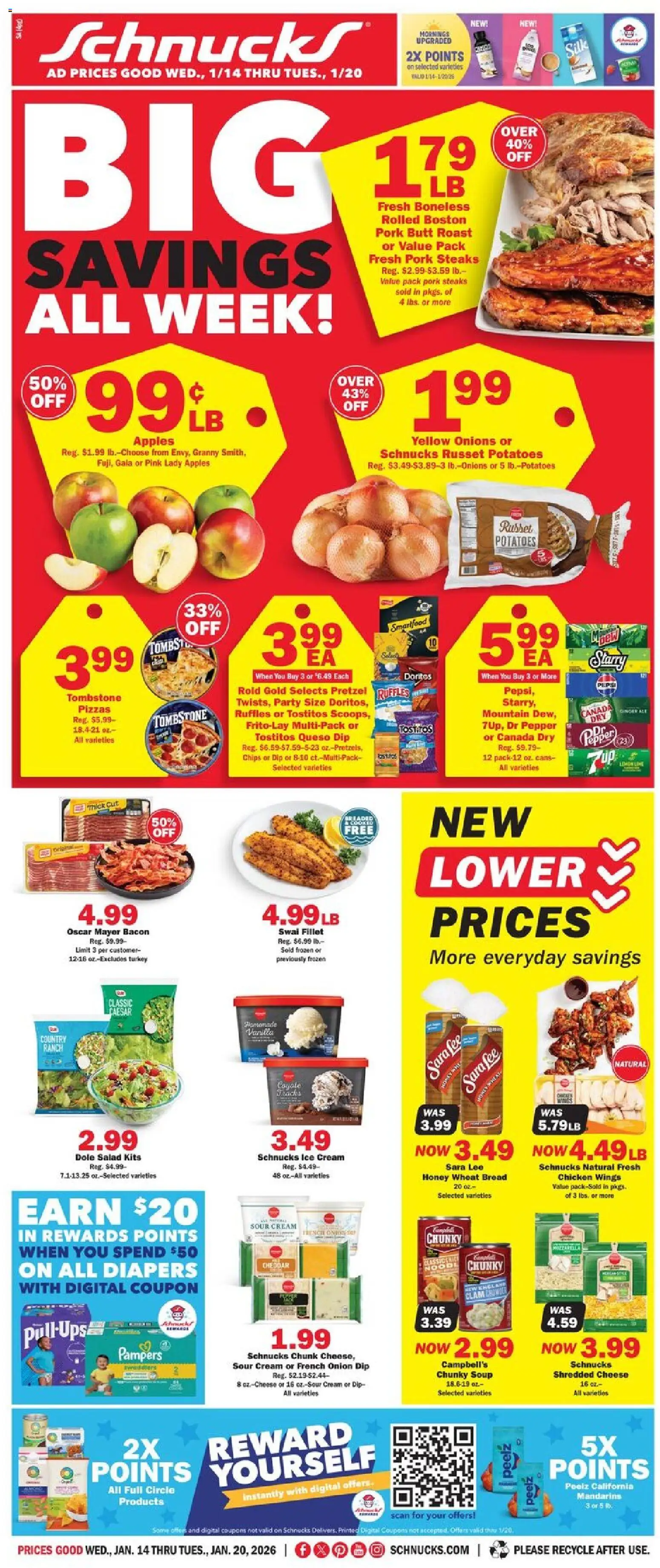 Schnucks Weekly Ad - valid from 14.01.2026 | Page: 1 | Products: Mandarins, Bread, Sour cream, Pepper