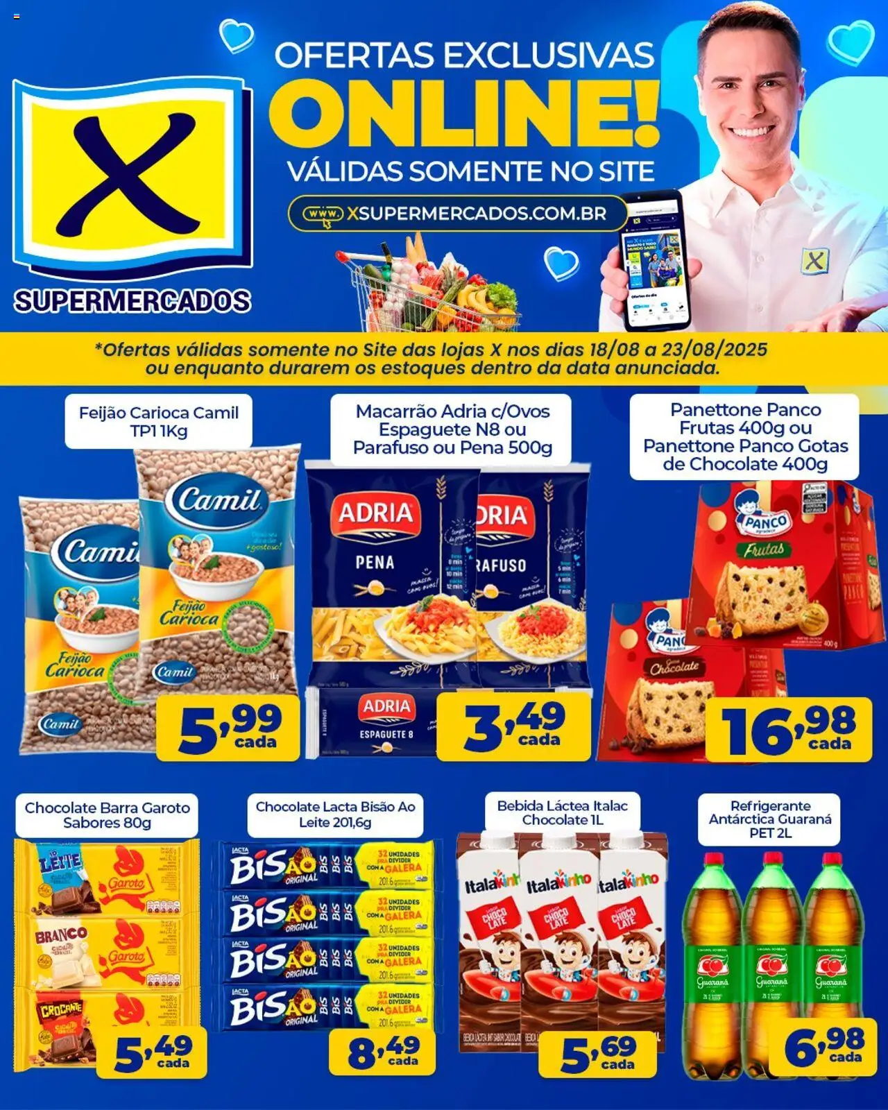 X Supermercados Folheto - válido de 18.08.2025 | Página: 1 | Produtos: Espaguete, Leite, Macarrão, Bebida