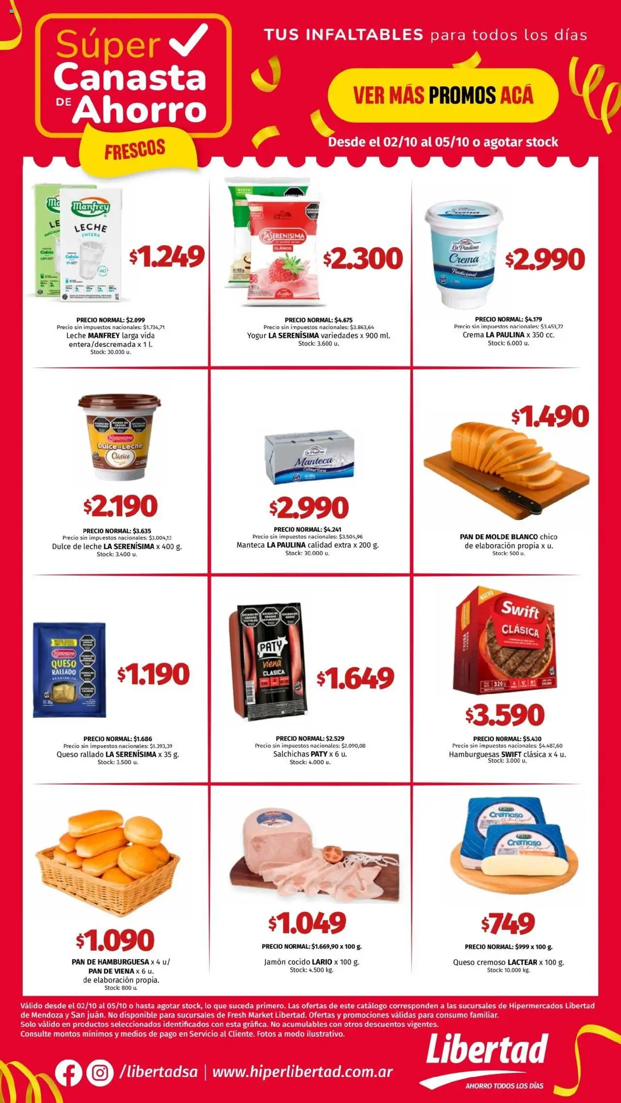 Hipermercado Libertad - Super Canasta de Ahorro Frescos - Cuyo │ válido desde el 02.10.2025 | Página: 3 | Productos: Molde, Jamón cocido, Dulce de leche, Manteca