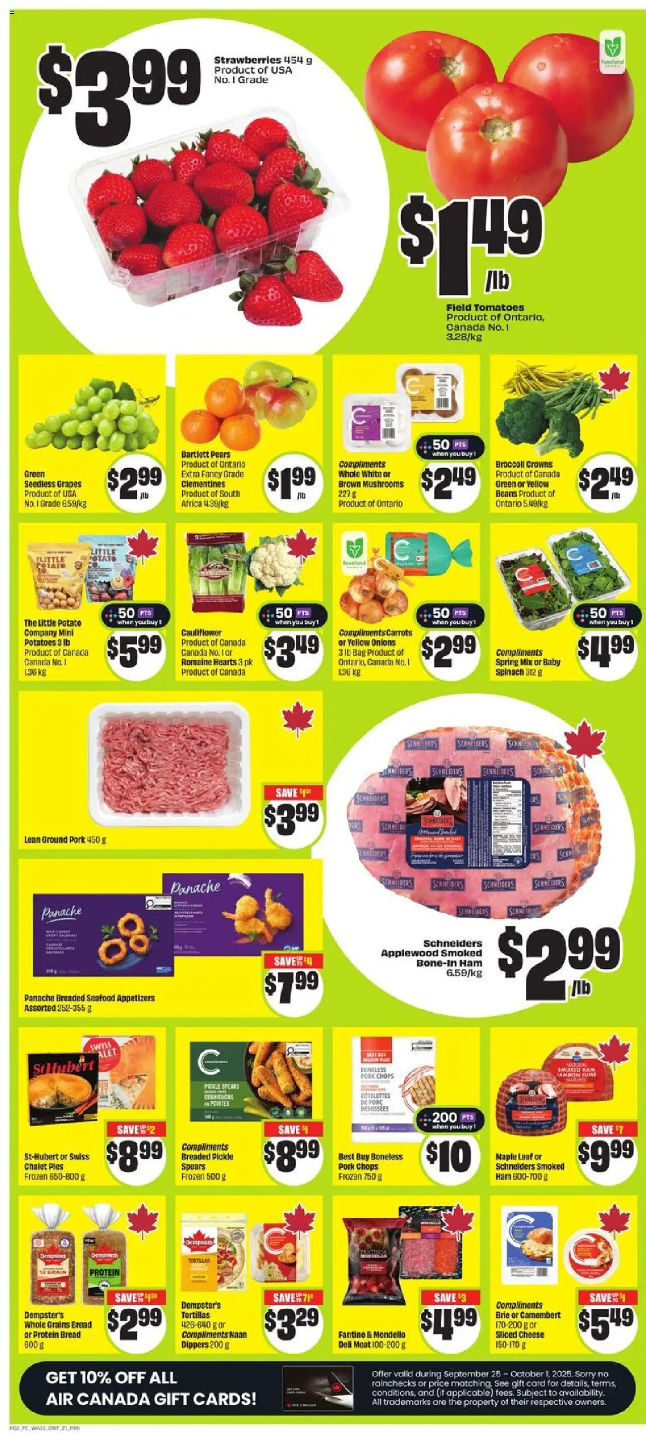 FreshCo flyer valid from 25.09.2025 | Page: 3 | Products: Bag, Cheese, Ham, Tomatoes