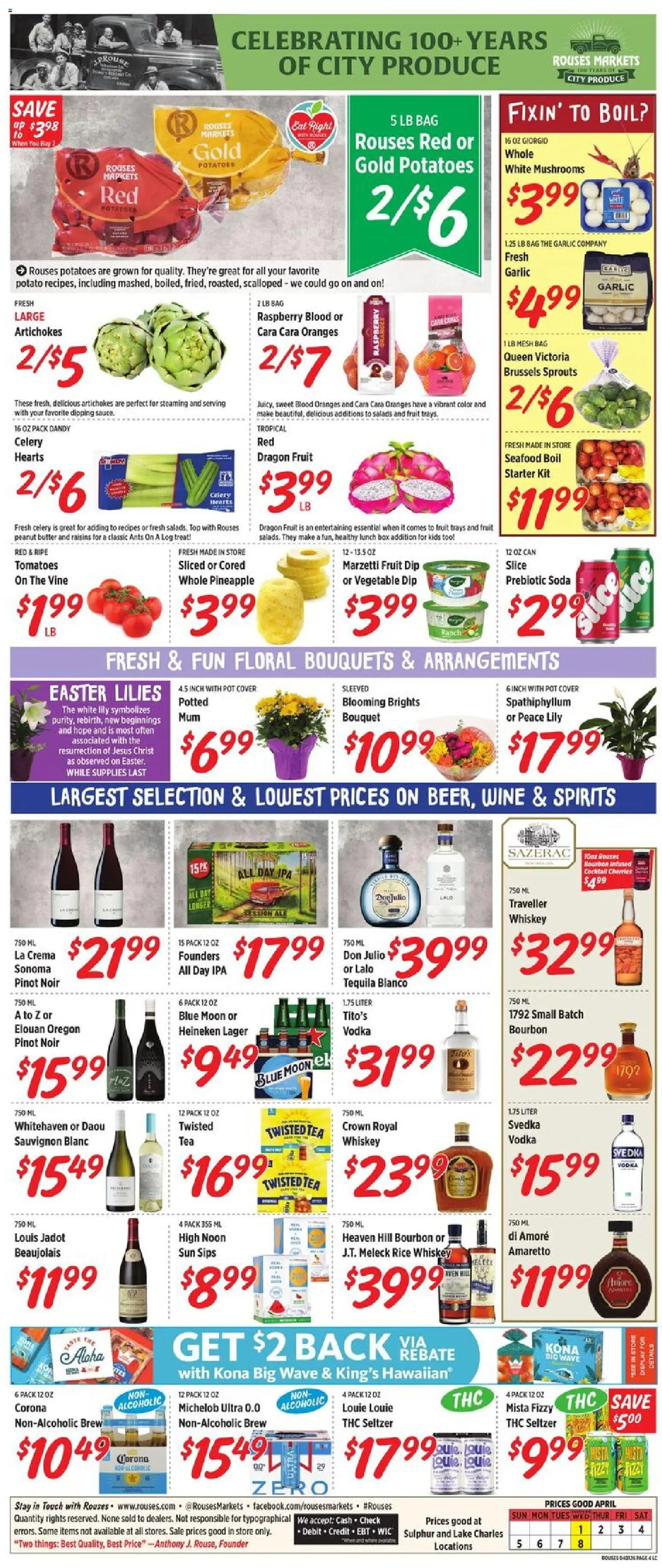 Rouses Weekly Ad - valid from 01.04.2026 | Page: 8 | Products: Box, Tea, Potatoes, Seafood