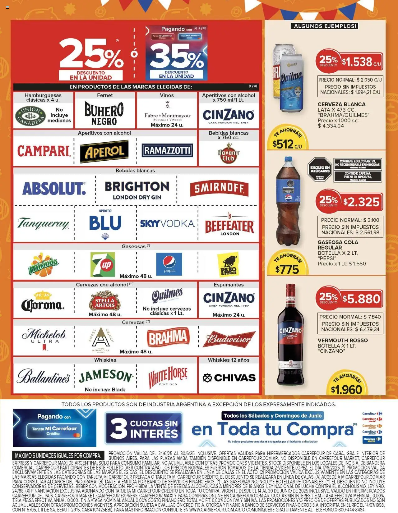 Carrefour ofertas │ válido desde el 24.06.2025 | Página: 9 | Productos: Gin, Fernet, Gaseosa, Cerveza