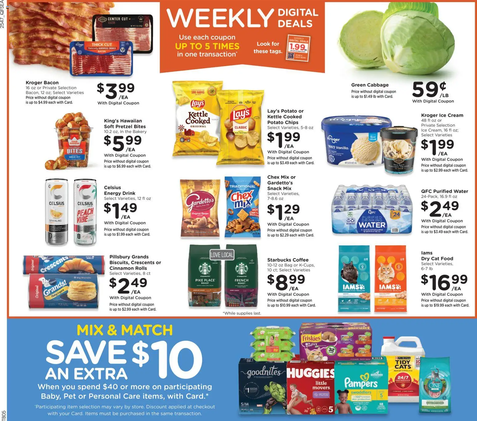 QFC Weekly Ad - valid from 26.12.2025 | Page: 2 | Products: Ice cream, Peach, Cabbage, Bag
