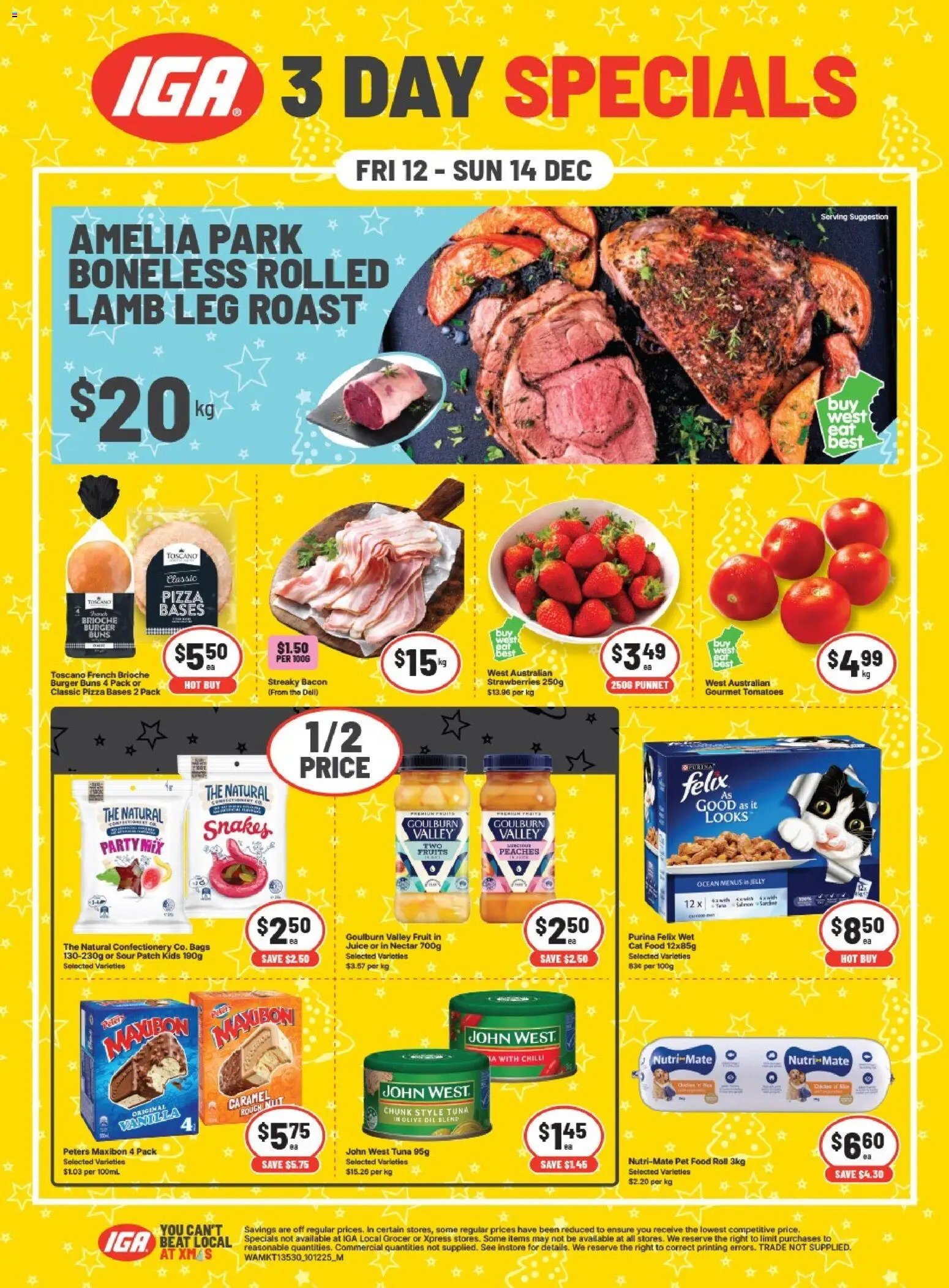 IGA catalogue - valid from 12.12.2025 | Page: 1 | Products: Bacon, Tomatoes, Fruits, Tuna