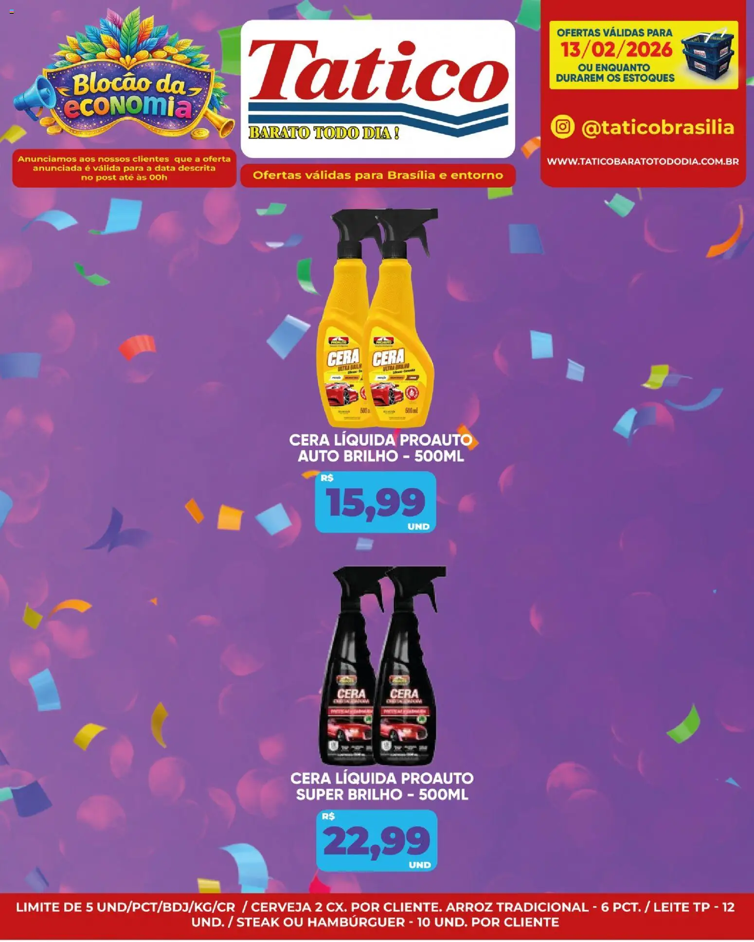Tatico Folheto - válido de 13.02.2026 | Página: 19 | Produtos: Cerveja, Arroz, Hambúrguer, Cera