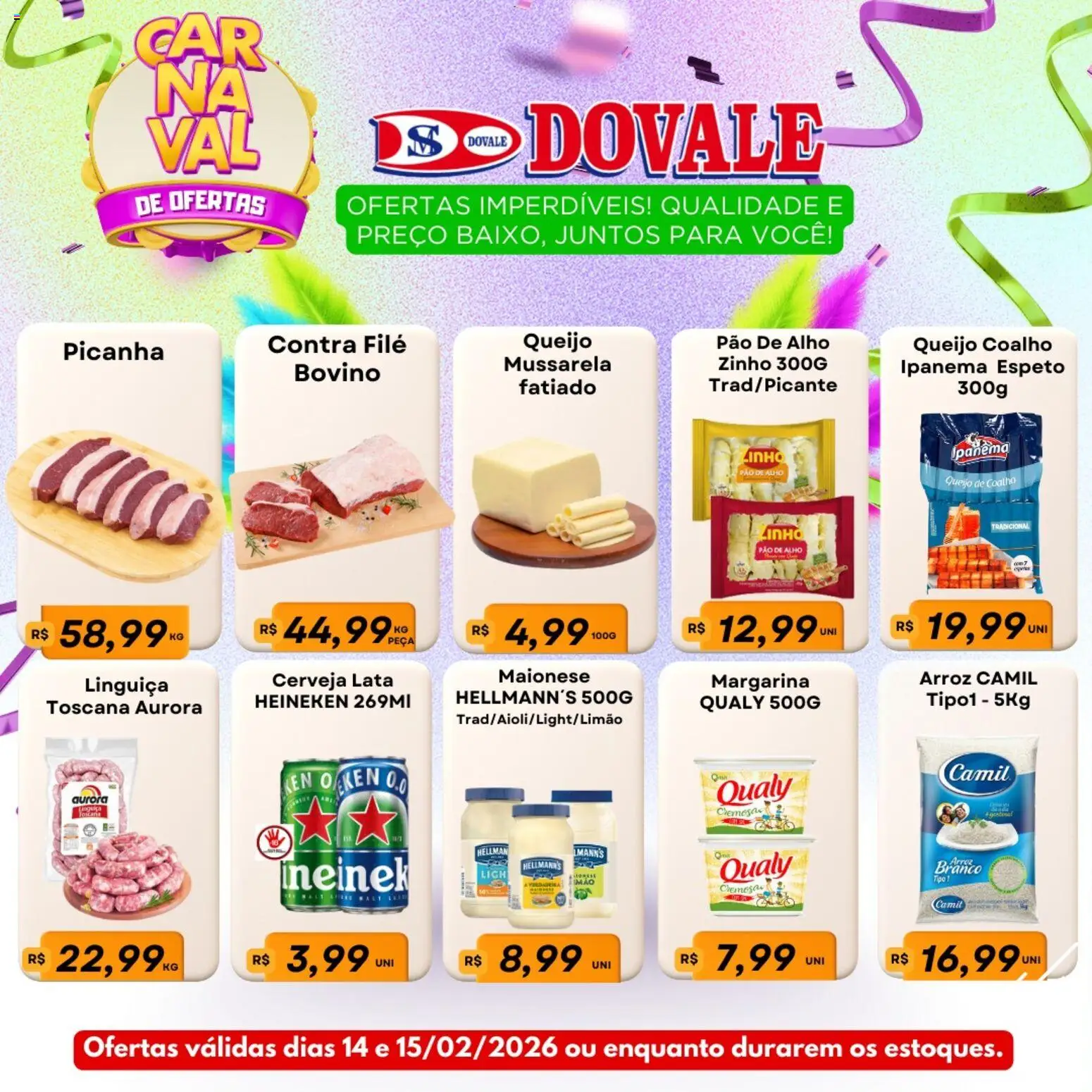 Dovale Folheto - válido de 14.02.2026 | Página: 1 | Produtos: Contra filé, Arroz, Maionese, Margarina
