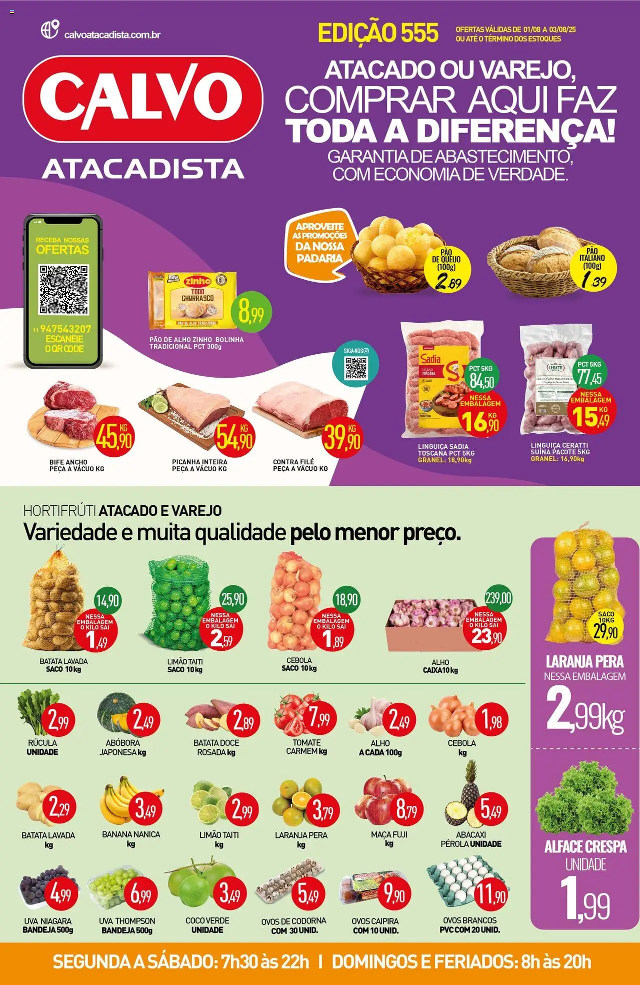 Calvo Atacadista Folheto - válido de 01.08.2025 | Página: 1 | Produtos: Alho, Rúcula, Abacaxi, Alface